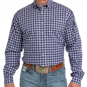 Cinch Men's L/S Classic Fit Plaid Western Button Down Shirt in Purple Lightweight Layer WrinkleFreeFabric