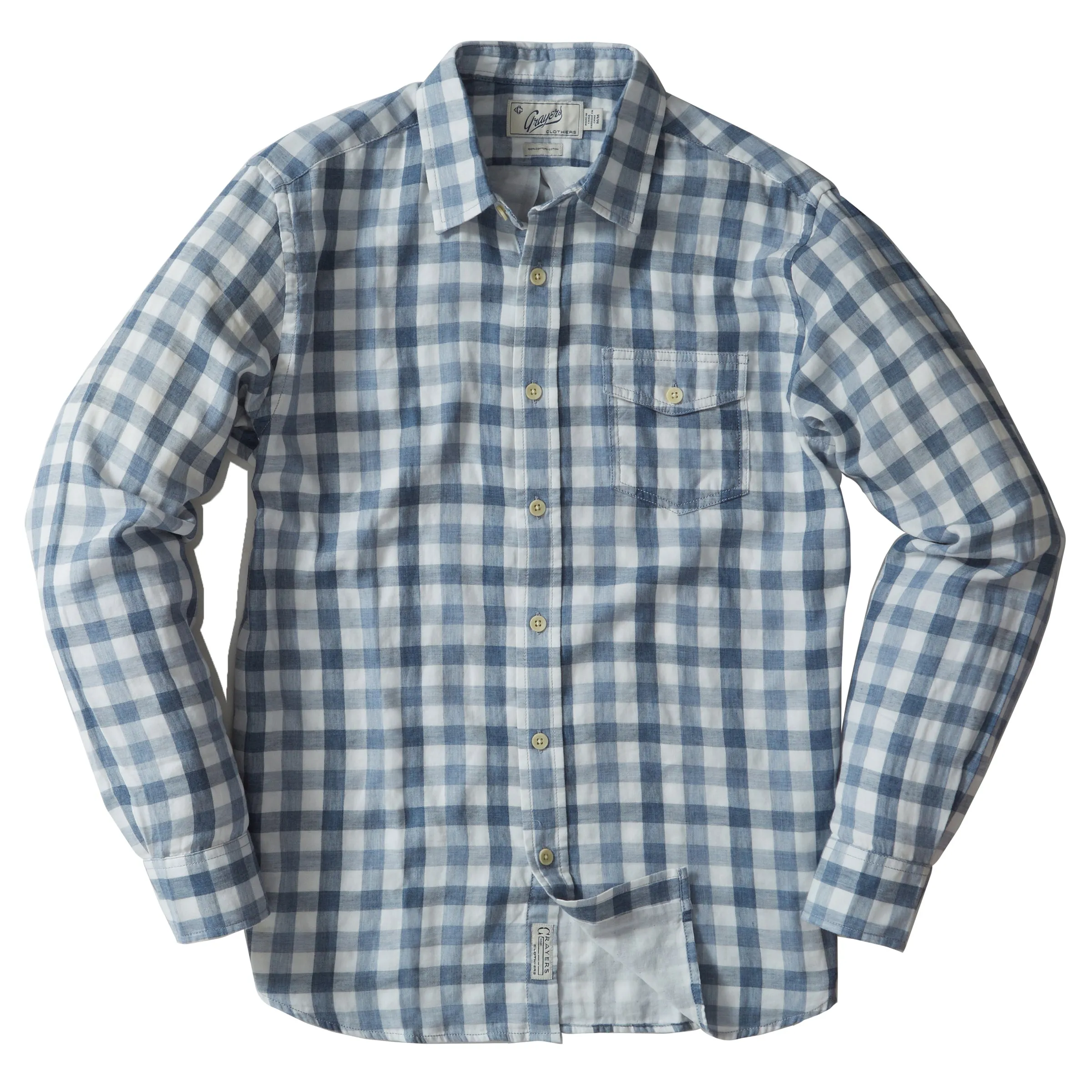 Comfy Fit Layer Easy-to-Match Denby Double Cloth Shirt - Heather Blue Cream Gingham