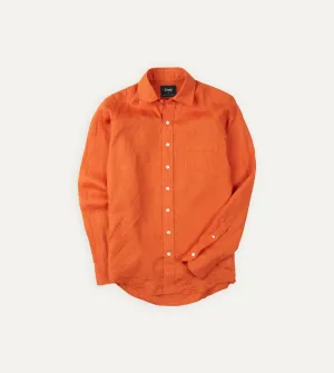 Orange Linen Spread Collar Shirt Lint Resistant Surface