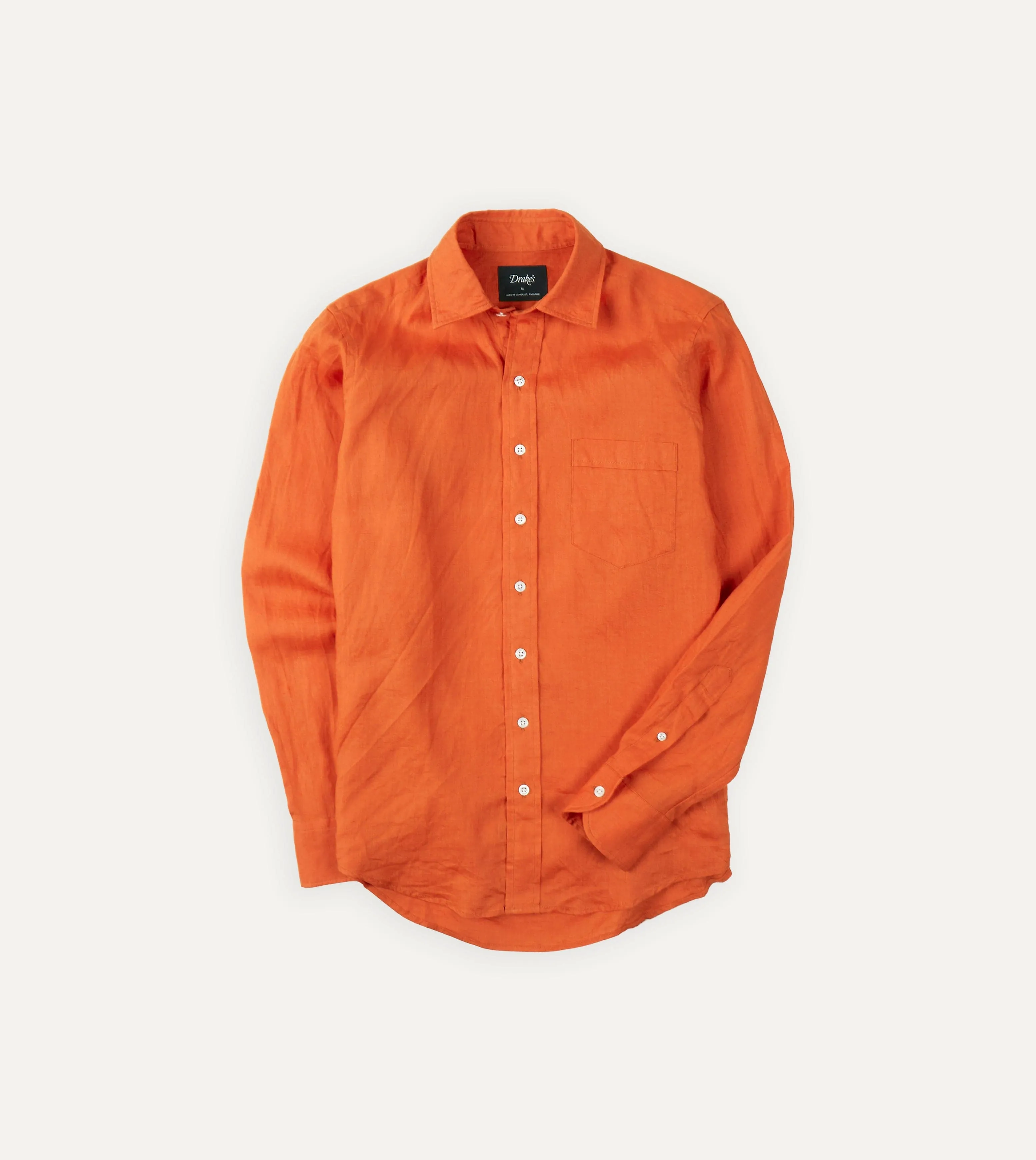 Orange Linen Spread Collar Shirt Lint Resistant Surface