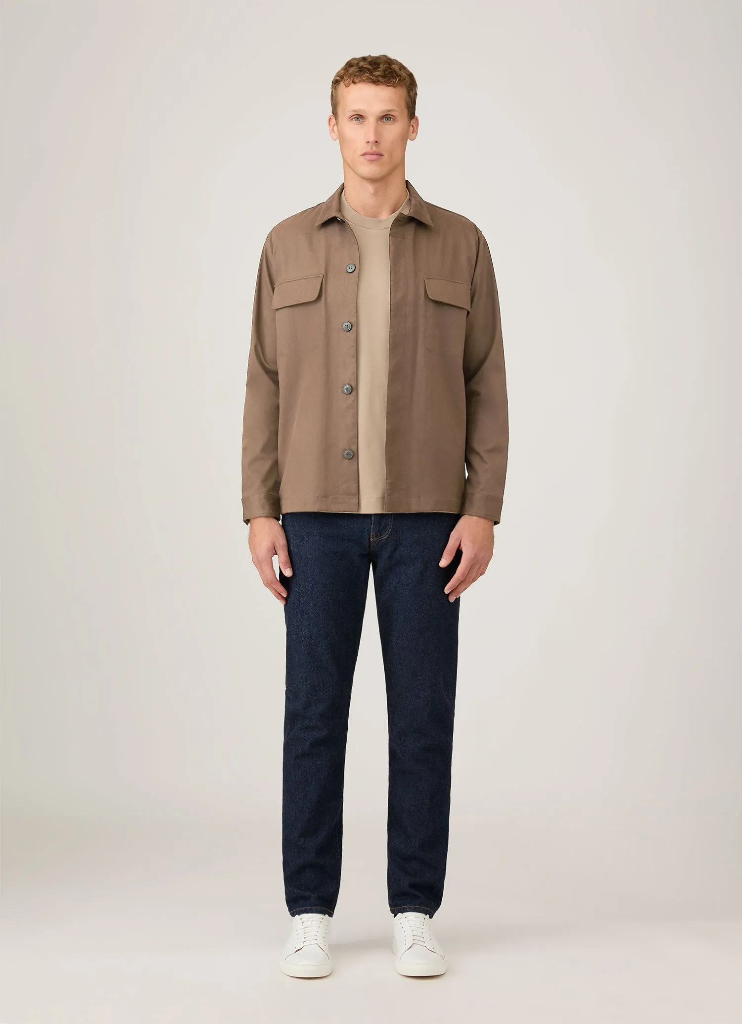 Stylish Fit Men's Cotton Cashmere Overshirt in Dark Stone