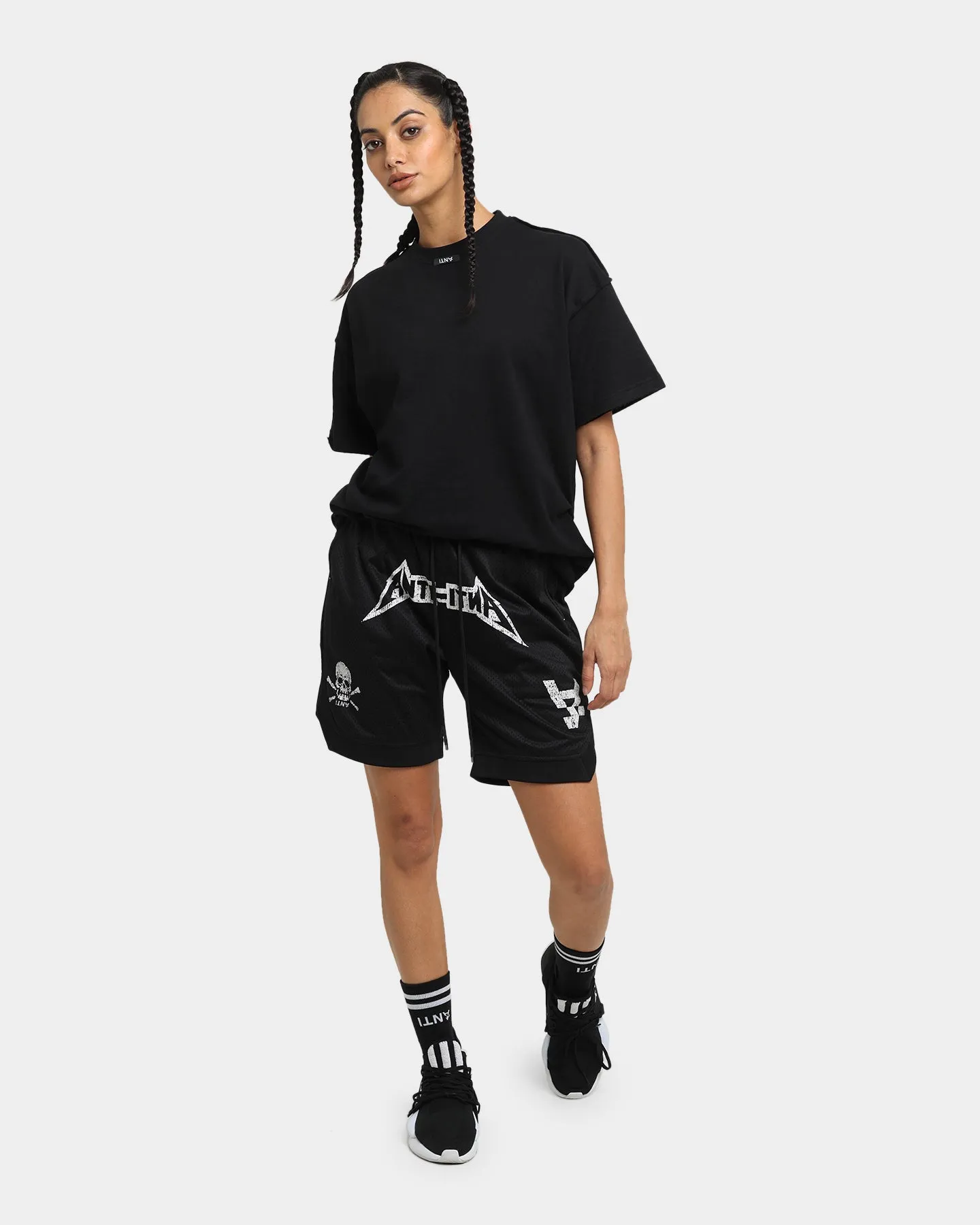 Playful Look All Weather Fit The Anti Order Heavy Metal Basketball Shorts Black/White