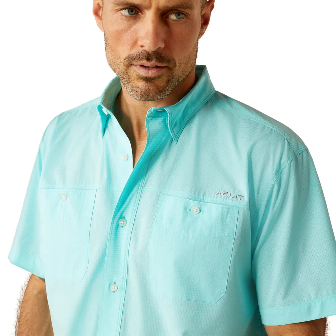Casual Flex Design back to school Ariat Men's S/S 360 Airflow Classic Fit Western Button Down Shirt in Blue Radiance