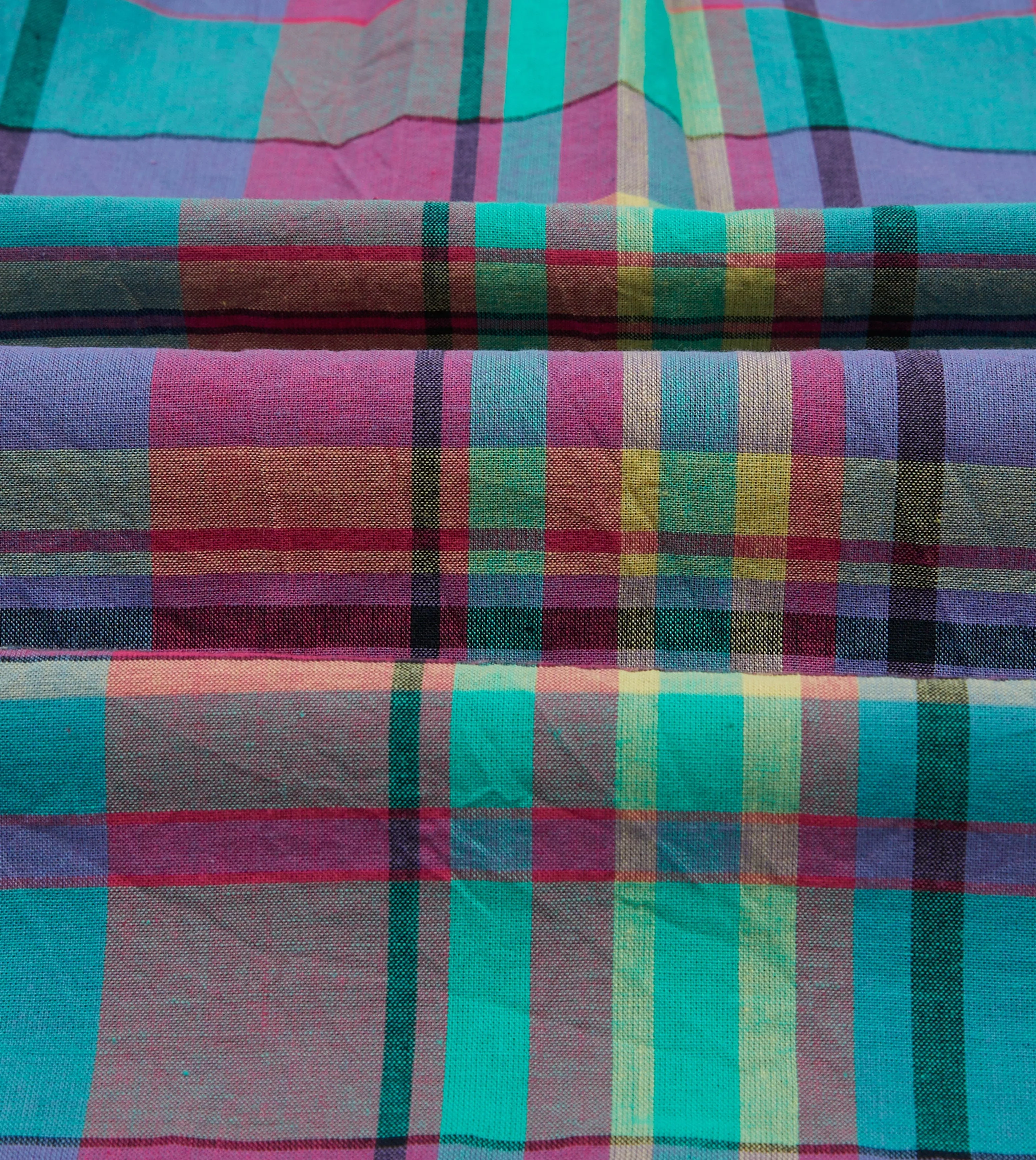 Pink and Blue Madras Check Cotton Button-Down Popover Shirt StretchReinforcedArmholes Gym workout