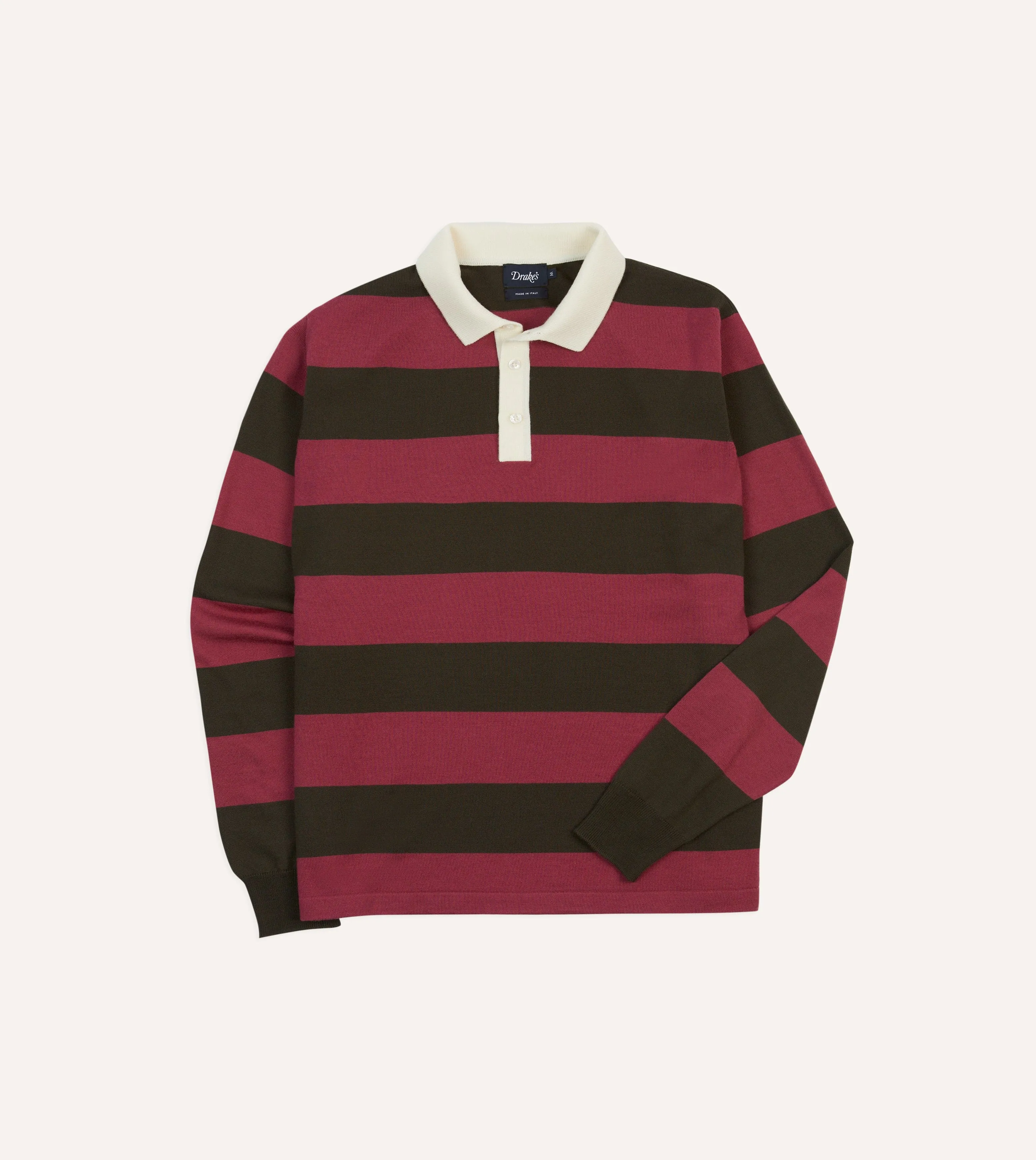 Pink and Olive Block Stripe Knitted Rugby Shirt Plus size clothing