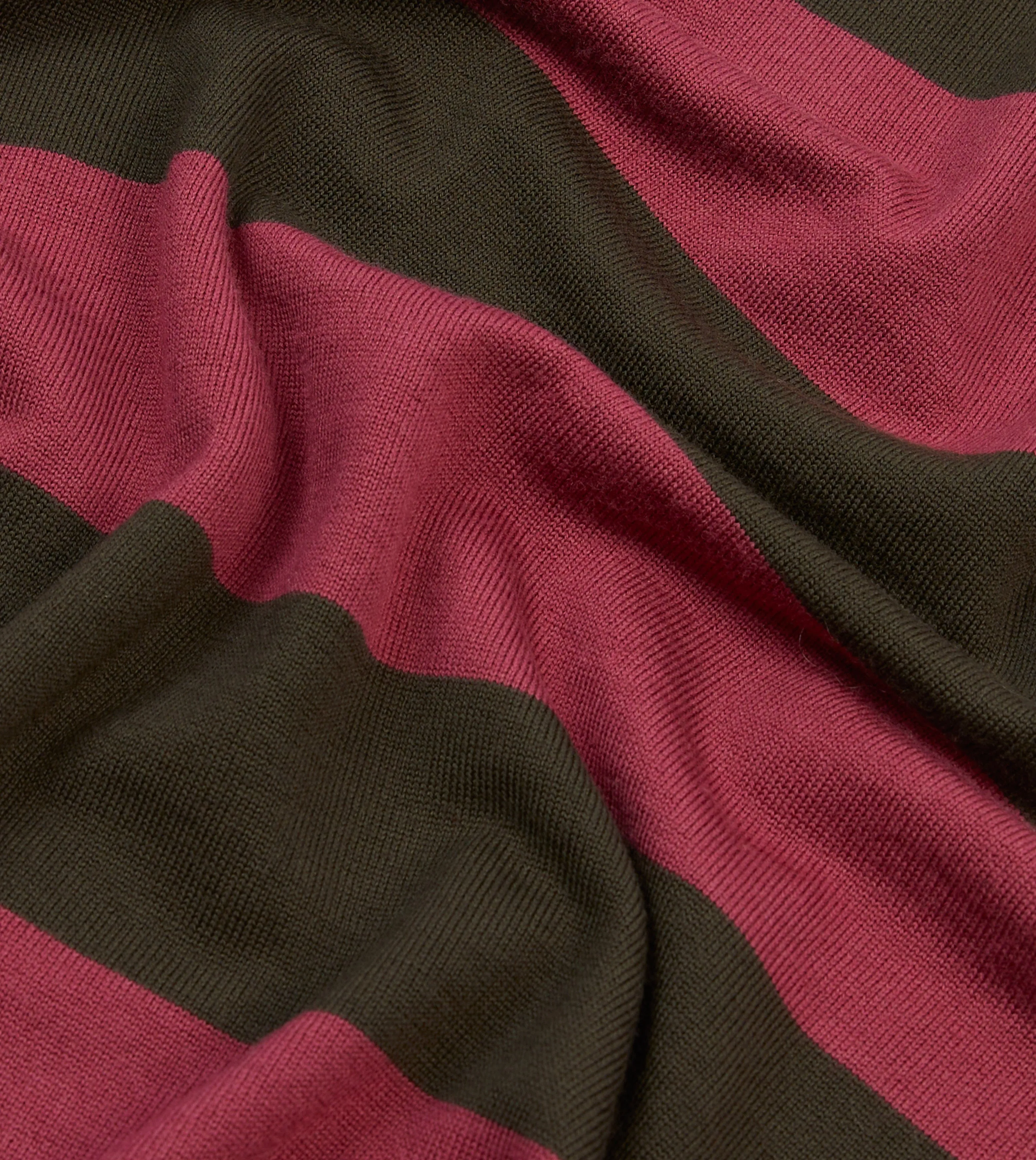 Pink and Olive Block Stripe Knitted Rugby Shirt Anti Static Treatment Formal Elegance