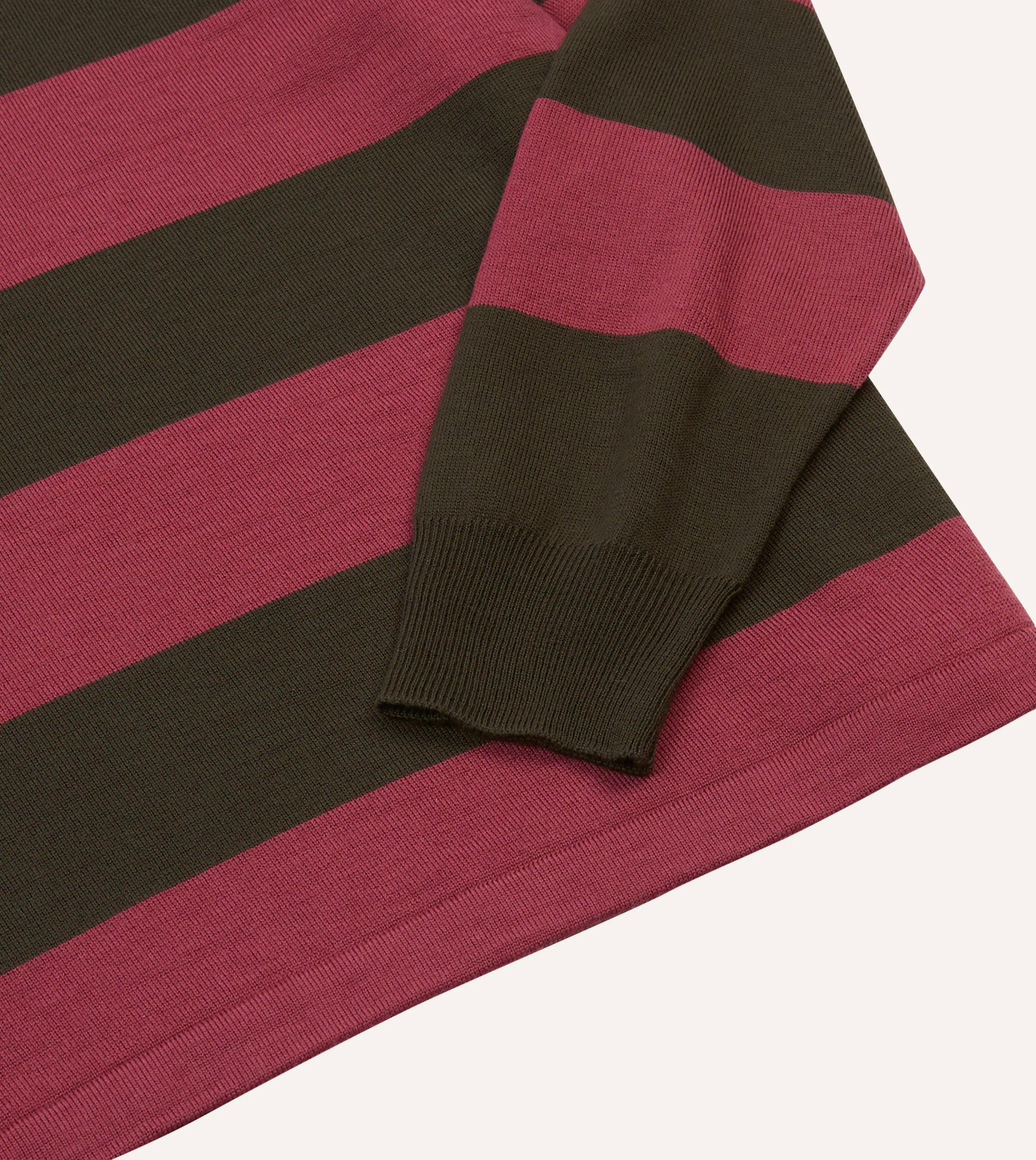 Trendy Casual Wear Smart Wear Pink and Olive Block Stripe Knitted Rugby Shirt