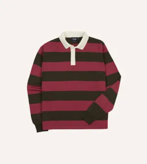 Pink and Olive Block Stripe Knitted Rugby Shirt Plus size clothing