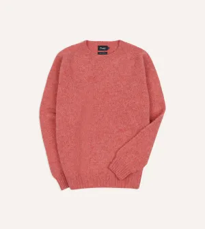 Circular Knit Design Reinforced Edging Pink Brushed Shetland Crew Neck Jumper