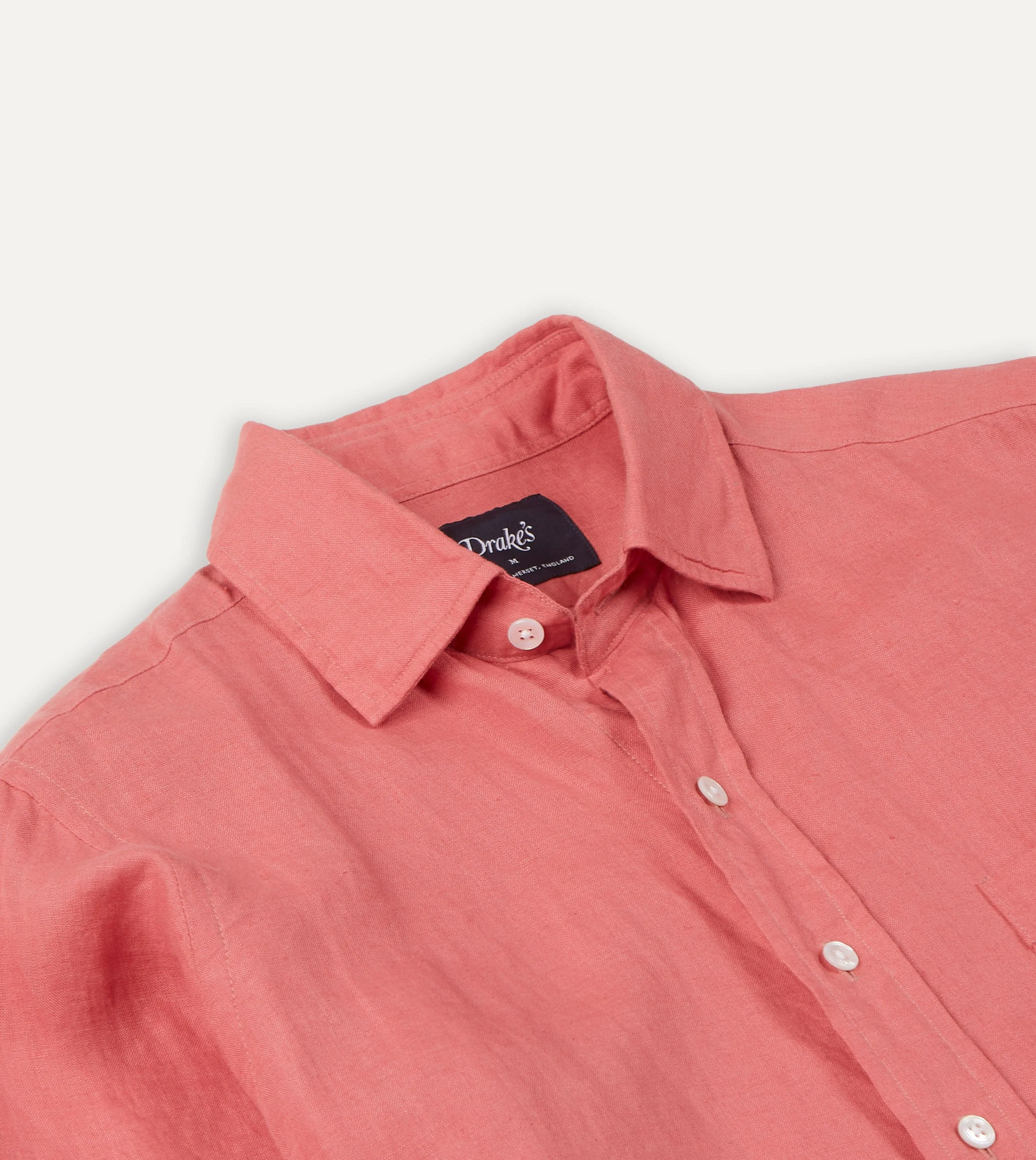 Raw Hem Finish Pink Linen Spread Collar Shirt