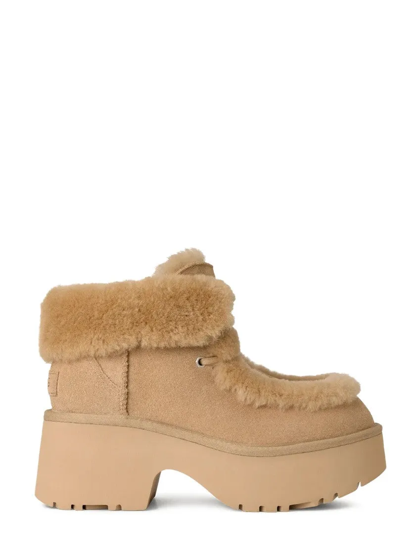 Two Tone Euro Style Platform Lace-Up Boots With Shearling Trim