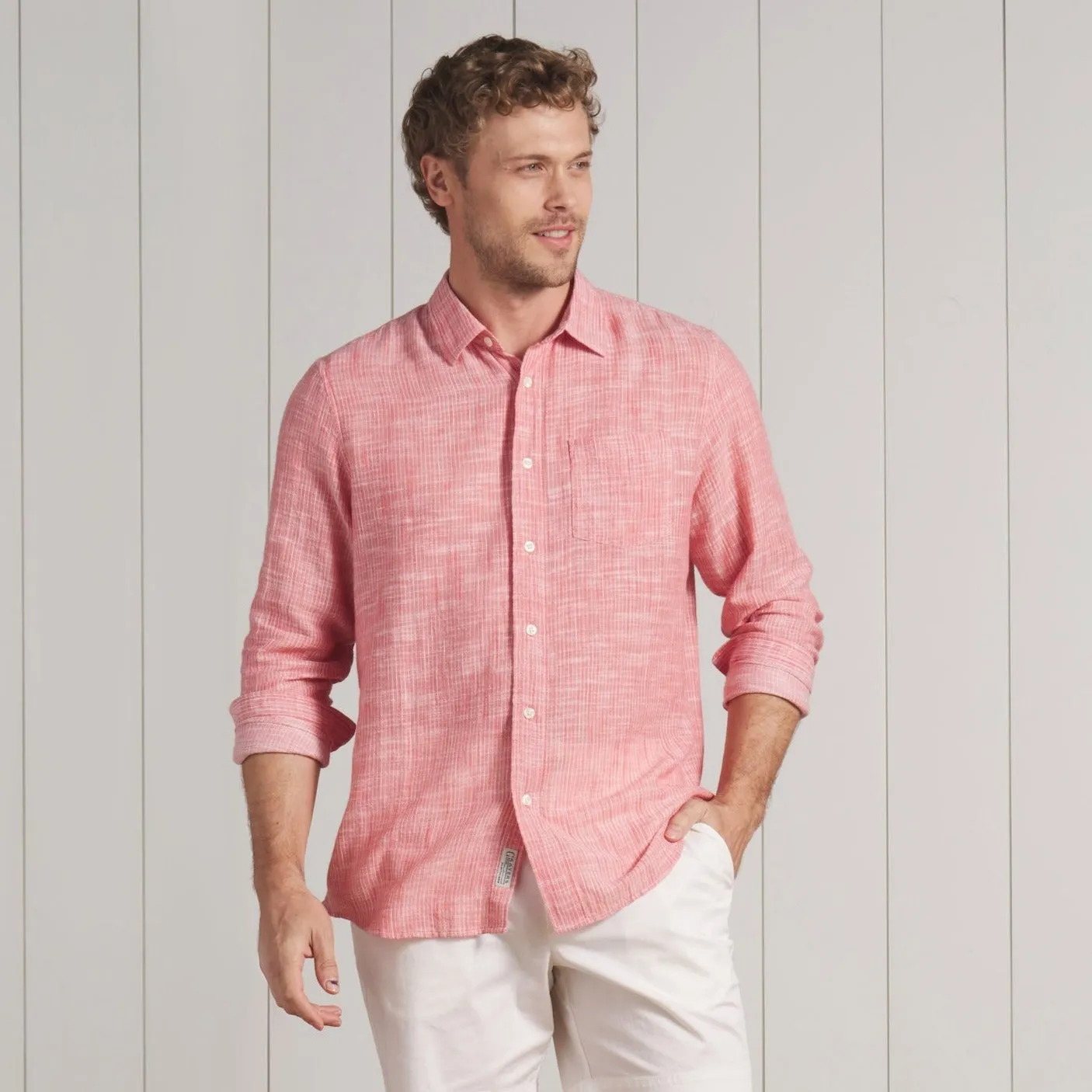 Madras Cottage Loom Chambray Shirt - Red Chambray Stripe Cool and Chic Anti Odor Technology