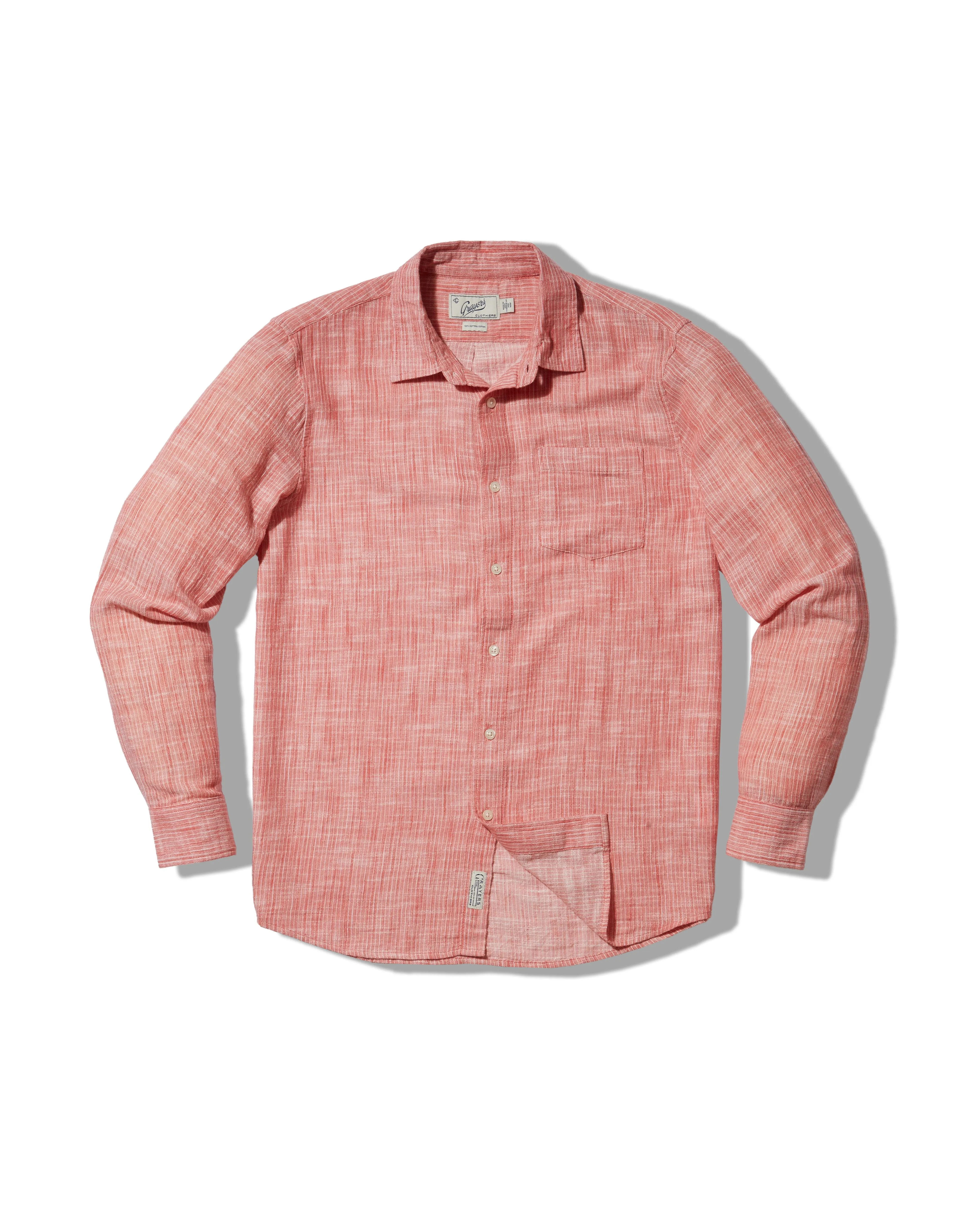 Leisure Casual Madras Cottage Loom Chambray Shirt - Red Chambray Stripe
