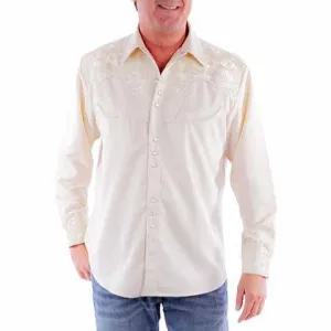 Wear Resistant Fabric Scully Men's Floral Tooled Embroidered Western Snap Shirt in Ivory