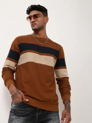 KnitCuff Reinforcements Closet Essential Men's Brown Colourblocked Sweater