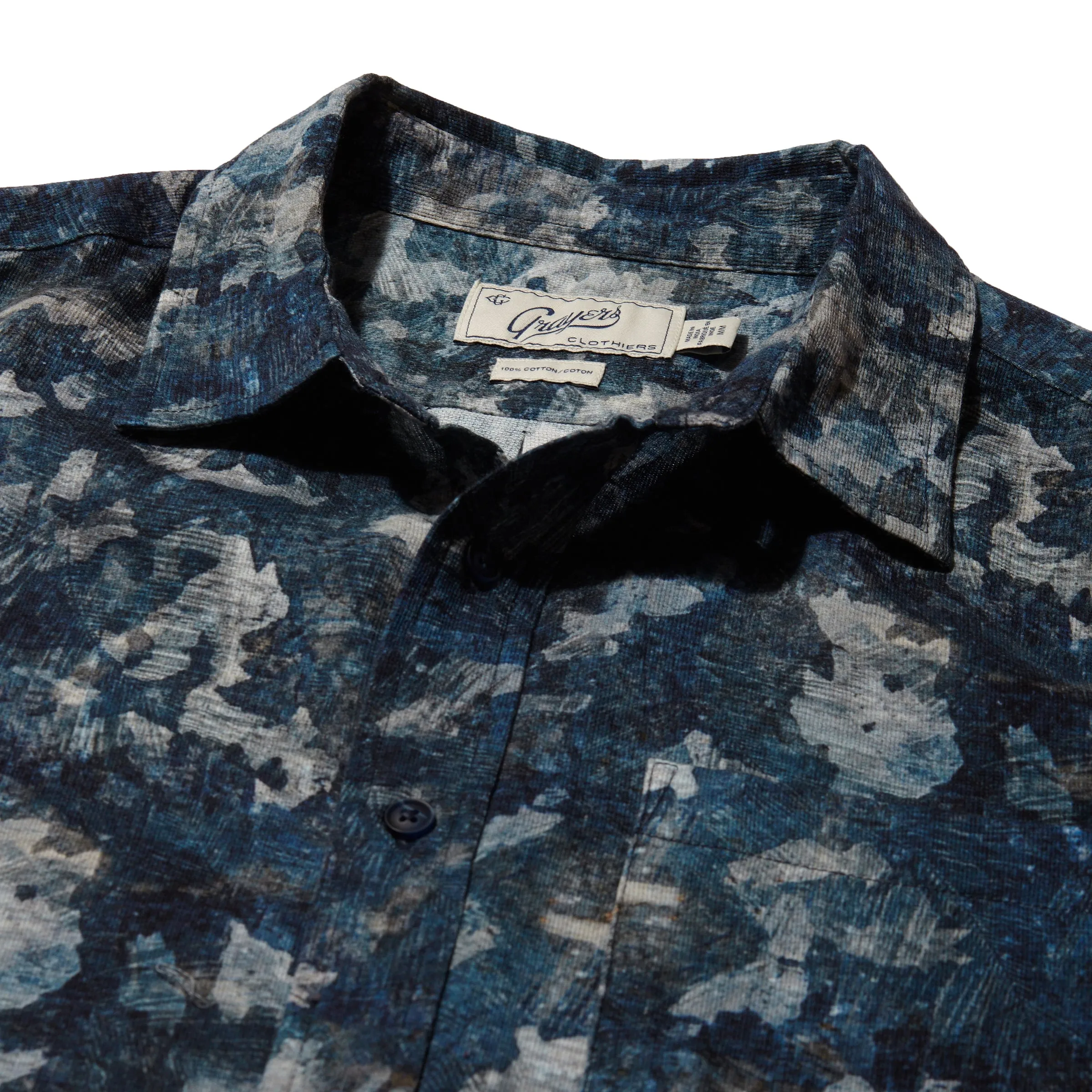 Bedford Textured Printed Shirt - Blue Camo Print Chilly Style