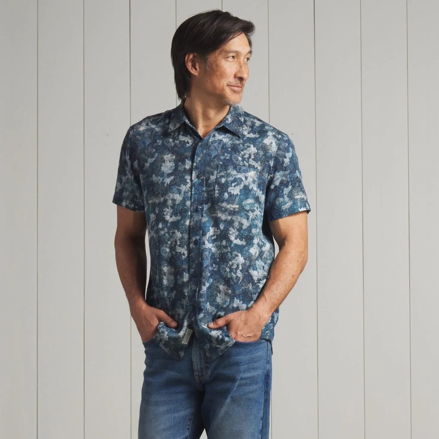 Classic Chic teenagers' Bedford Textured Printed Shirt - Blue Camo Print