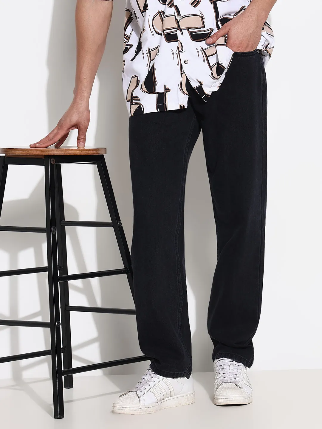 Men's Black Straight Fit Jeans tailored look Quick Outfit