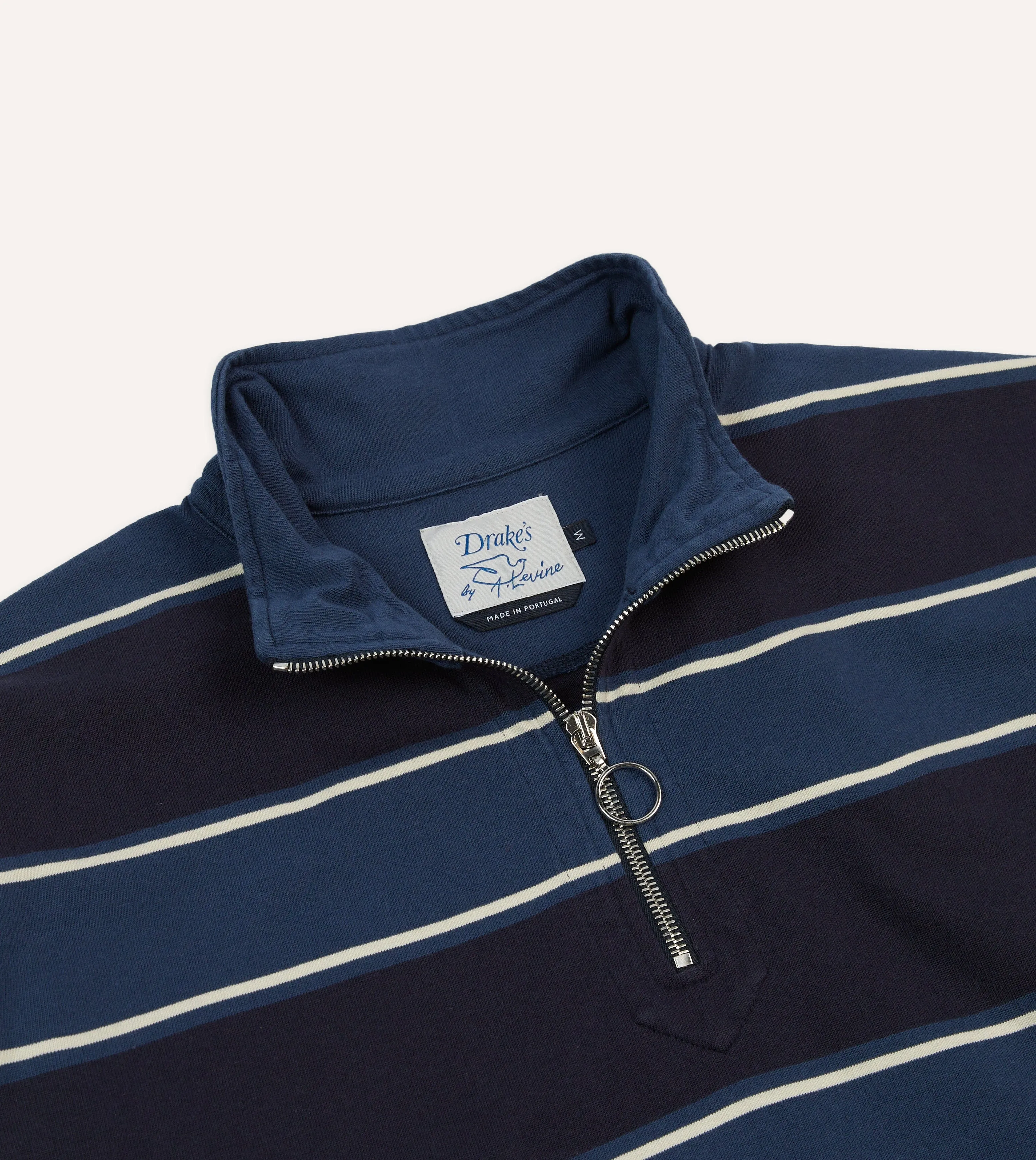 Comfy Essentials Wear Stylish Design Drake's by A. Levine Navy Stripe Cotton Quarter Zip Rugby Shirt