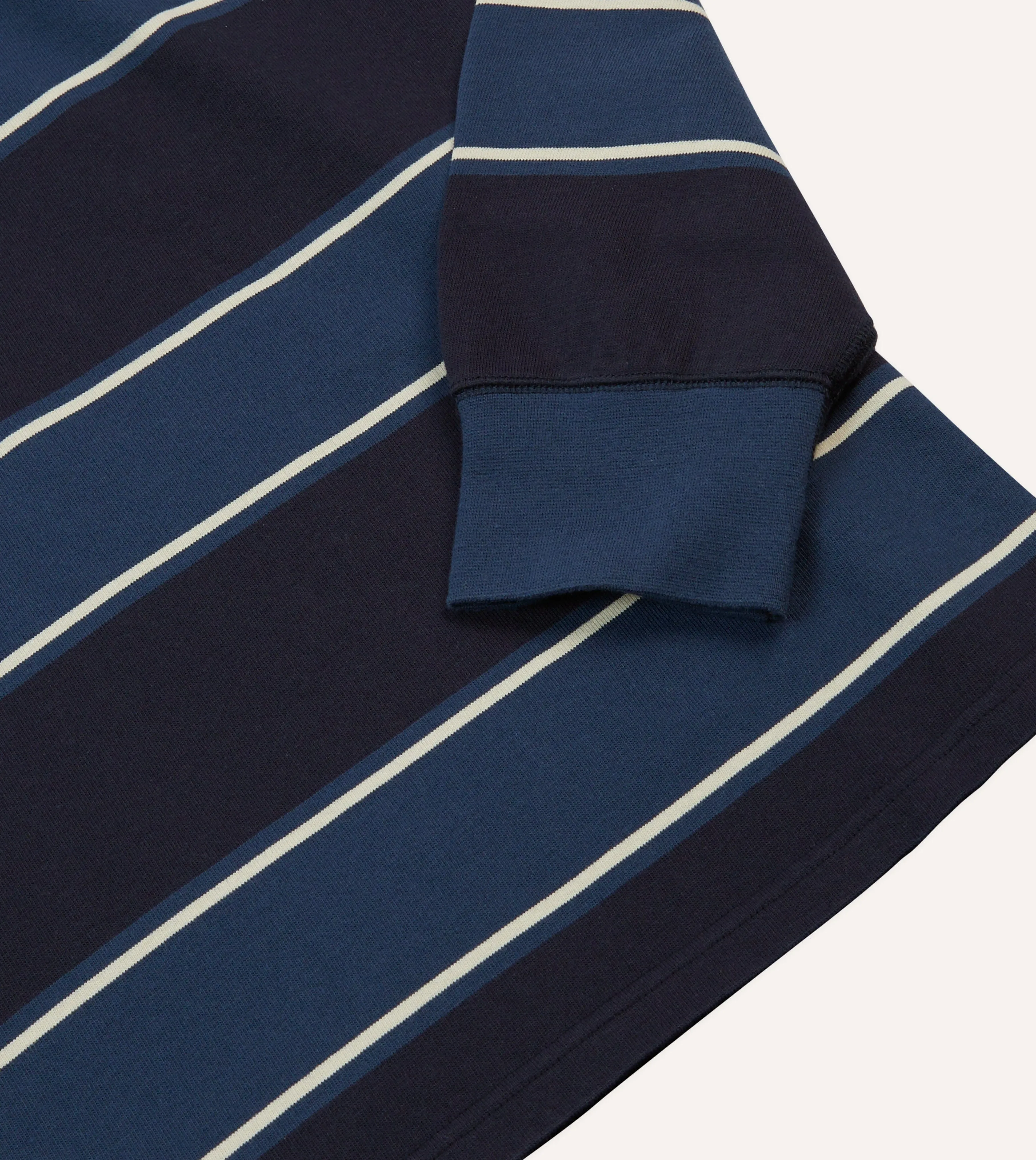 Drake's by A. Levine Navy Stripe Cotton Quarter Zip Rugby Shirt Smooth Jersey Texture Longline Hemline