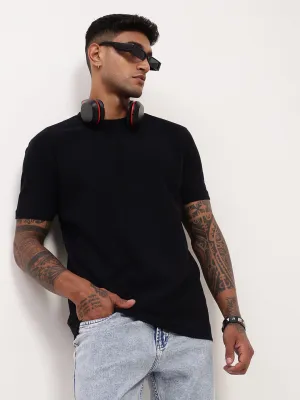 Men's Black Solid Round Neck Cotton T-Shirt City Fit