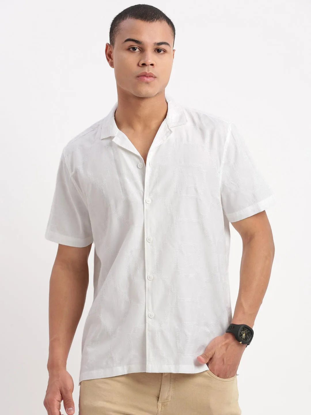 ComfortStretch Men's Cuban Collar Solid White Shirt