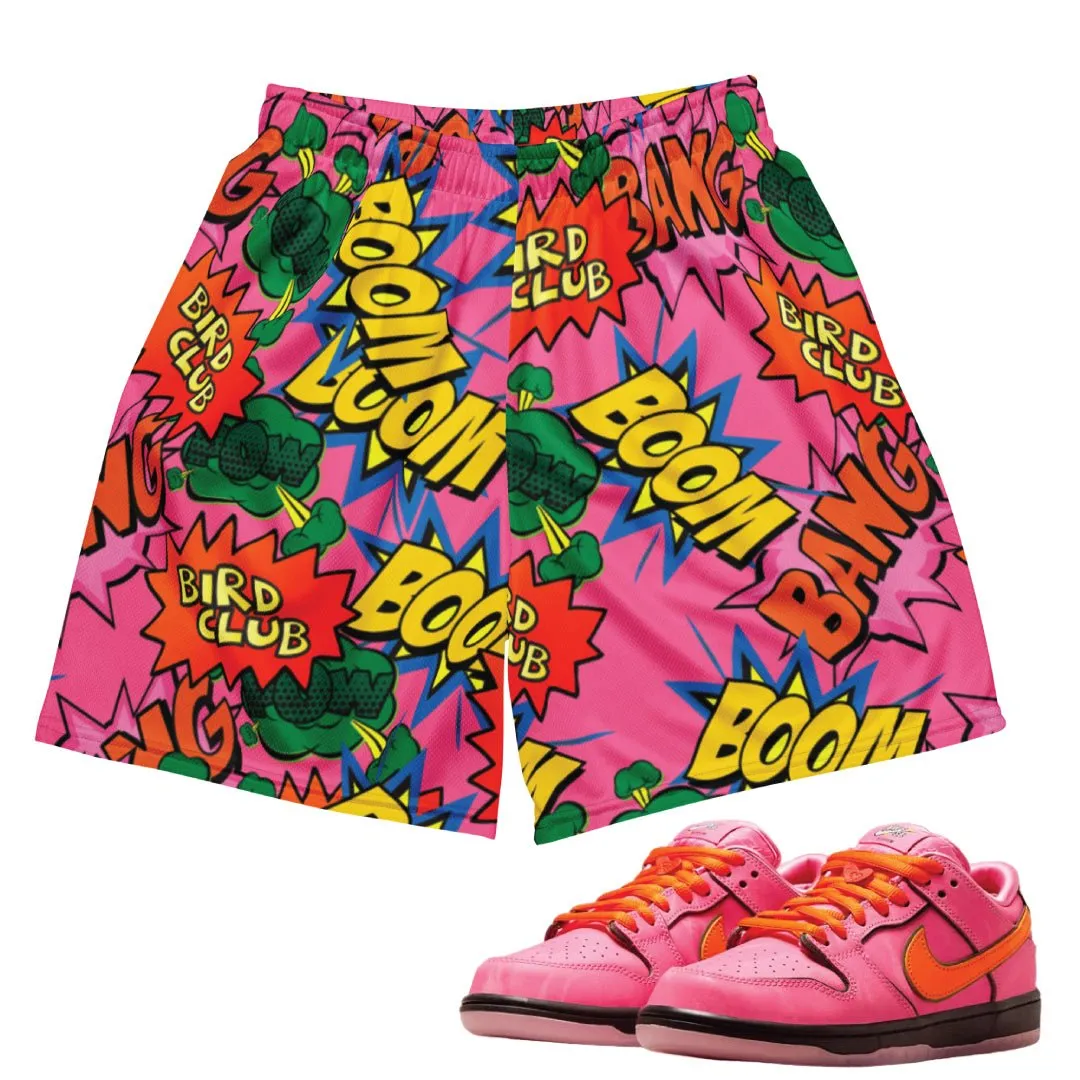Power Puff Comic Boom Blossom Mesh Shorts muted colors Flexible Fabric