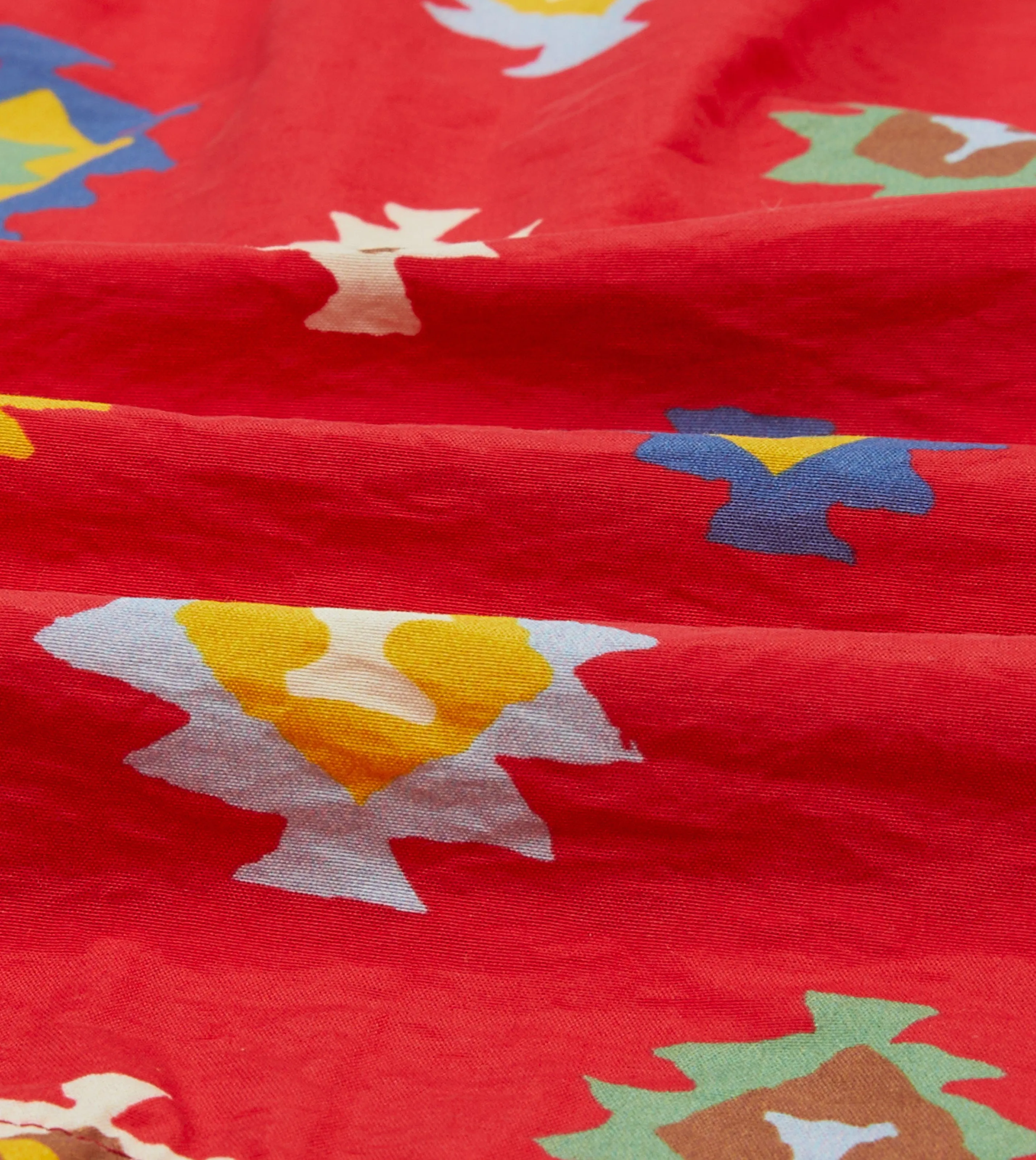 Red Kilim Print Nylon Drawstring Swim Shorts Flexibility Built-In No Friction