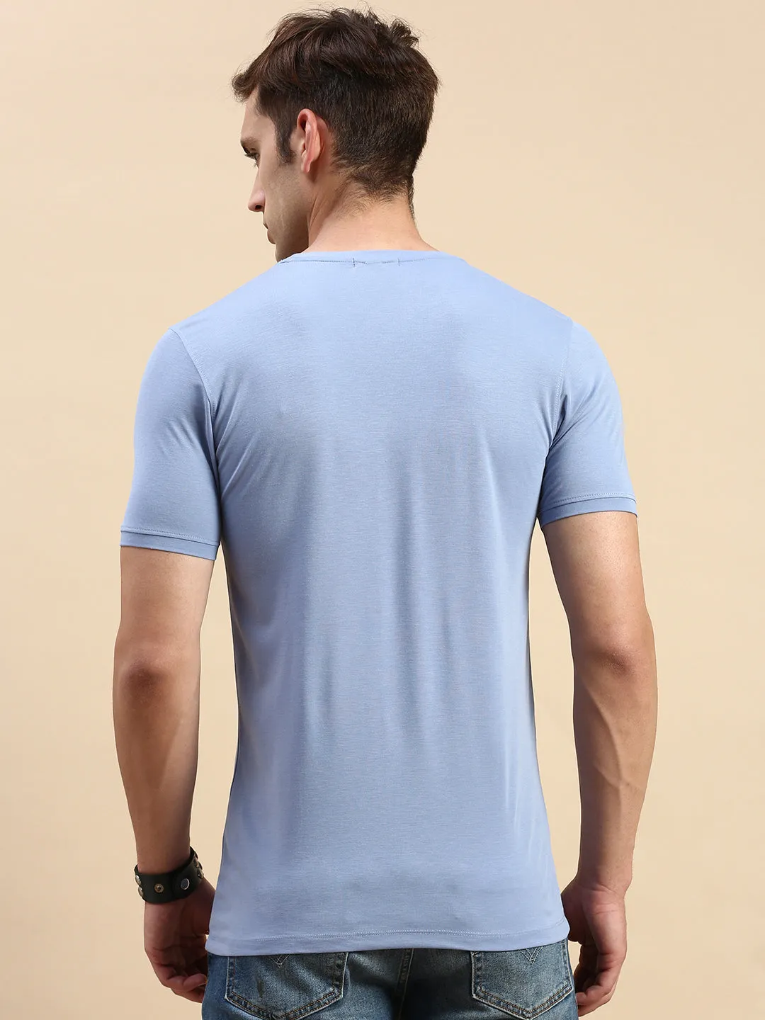 goes with shorts Minimal Staple Men's Lavender Typography Printed Slim Fit T-shirt