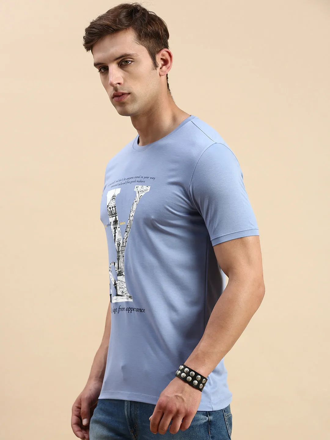 Men's Lavender Typography Printed Slim Fit T-shirt Comfy Essentials Stain-Resistant