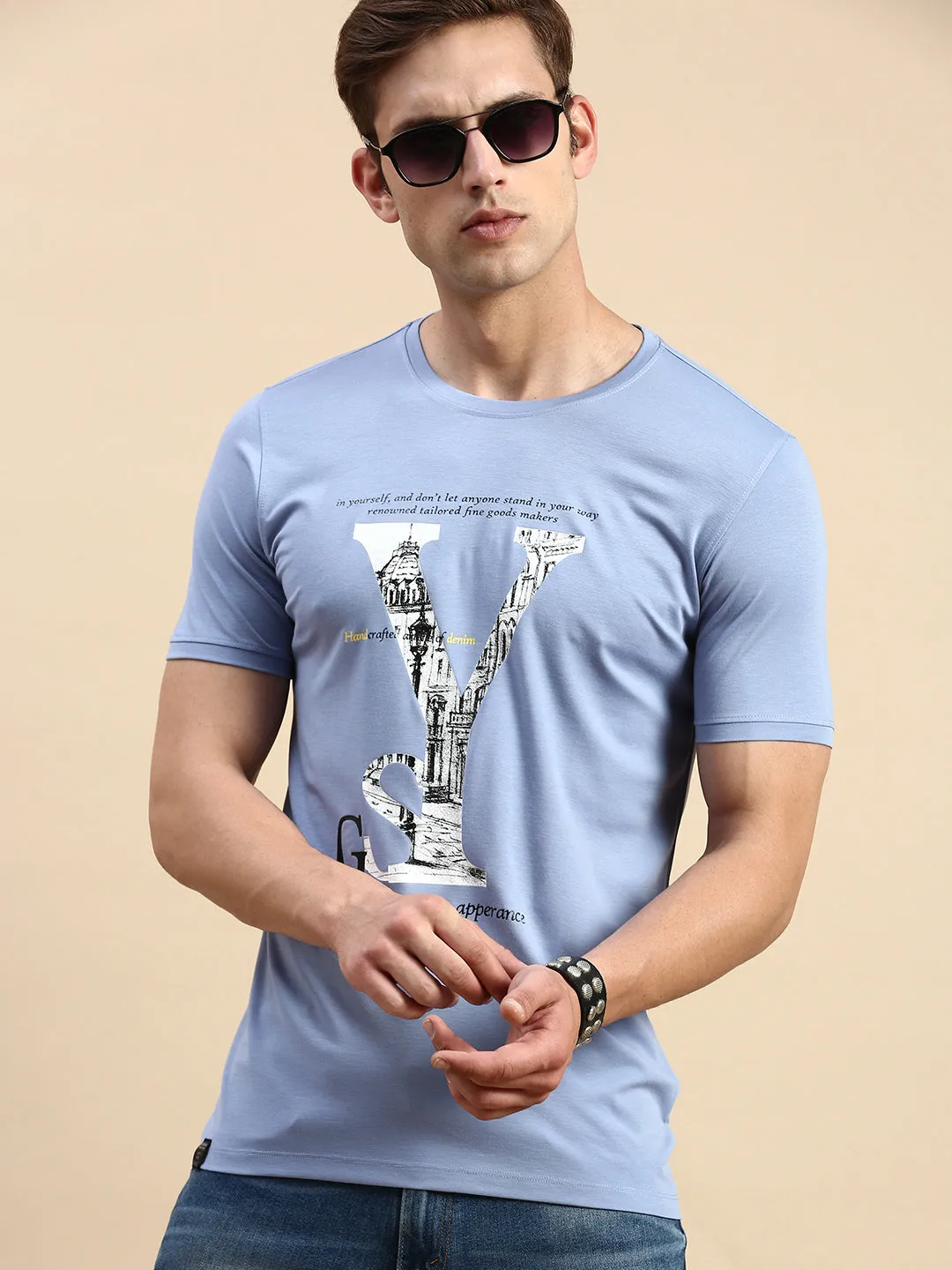 Men's Lavender Typography Printed Slim Fit T-shirt product yoga friendly flexibility Relaxed Fit