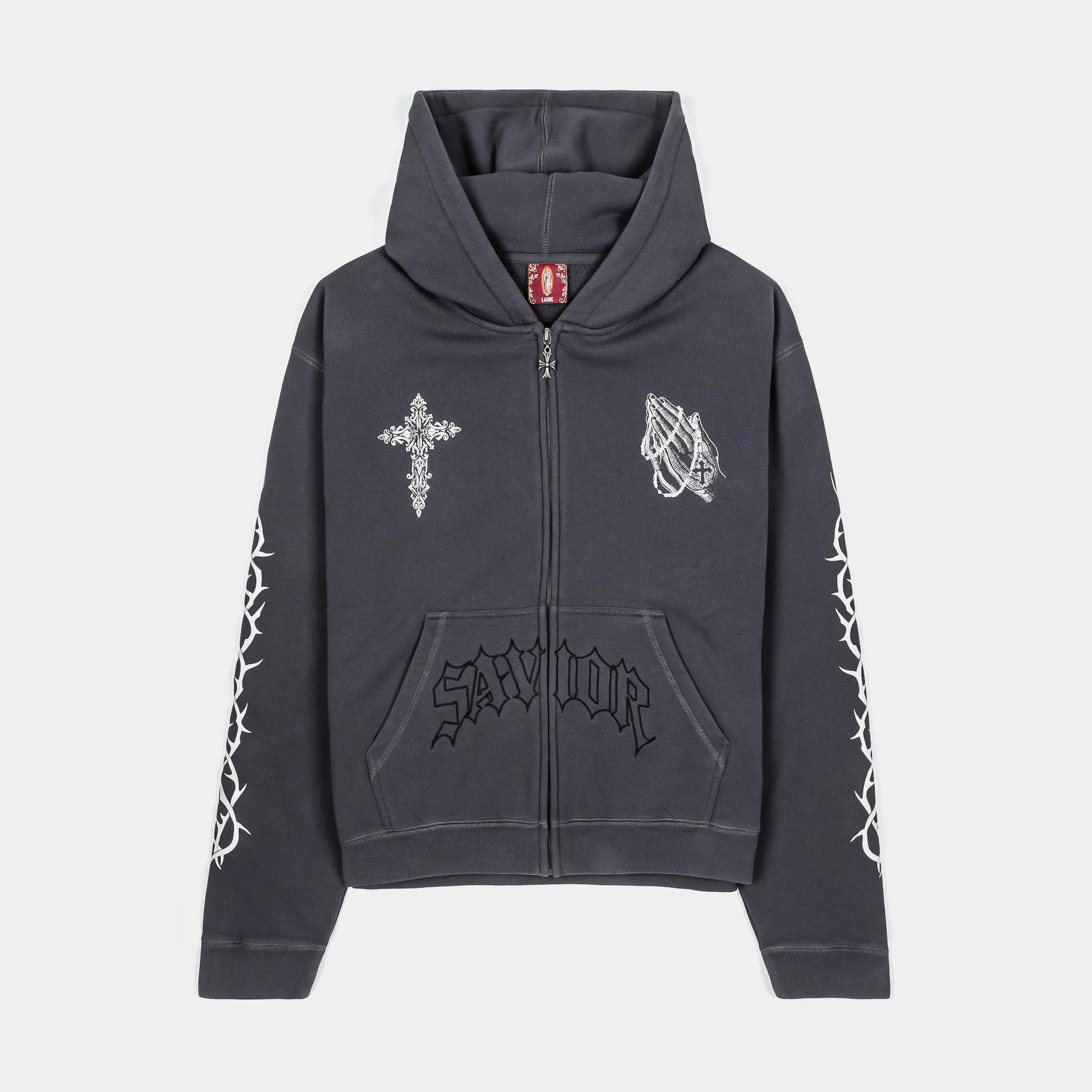 running suitable sock accents Prayer Washed Zip Up Mens Hoodie (Grey/Beige)