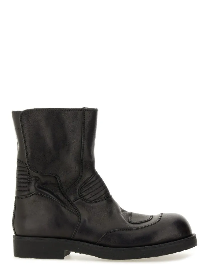 Mid-Calf Black Leather Biker Boots All Day Standing