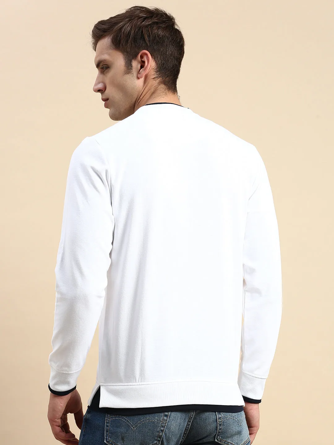 Men's White Round Neck Sweatshirt Popular