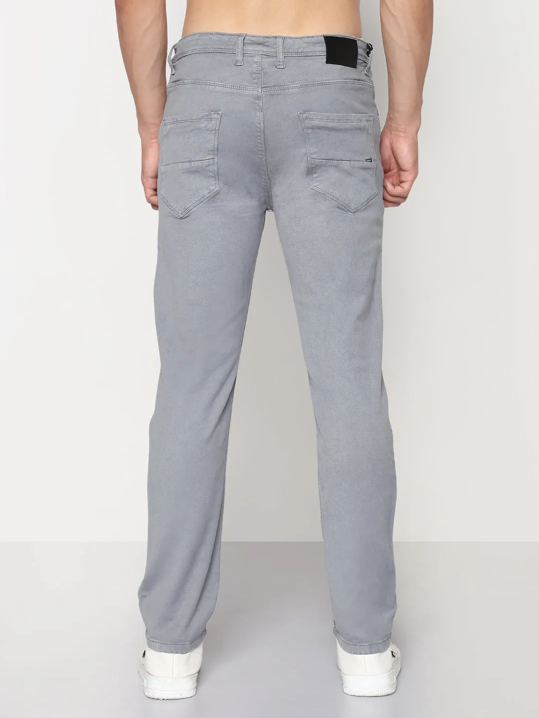 Men's Grey Slim Fit Jeans Seamless Pocket Design Stretch Recovery