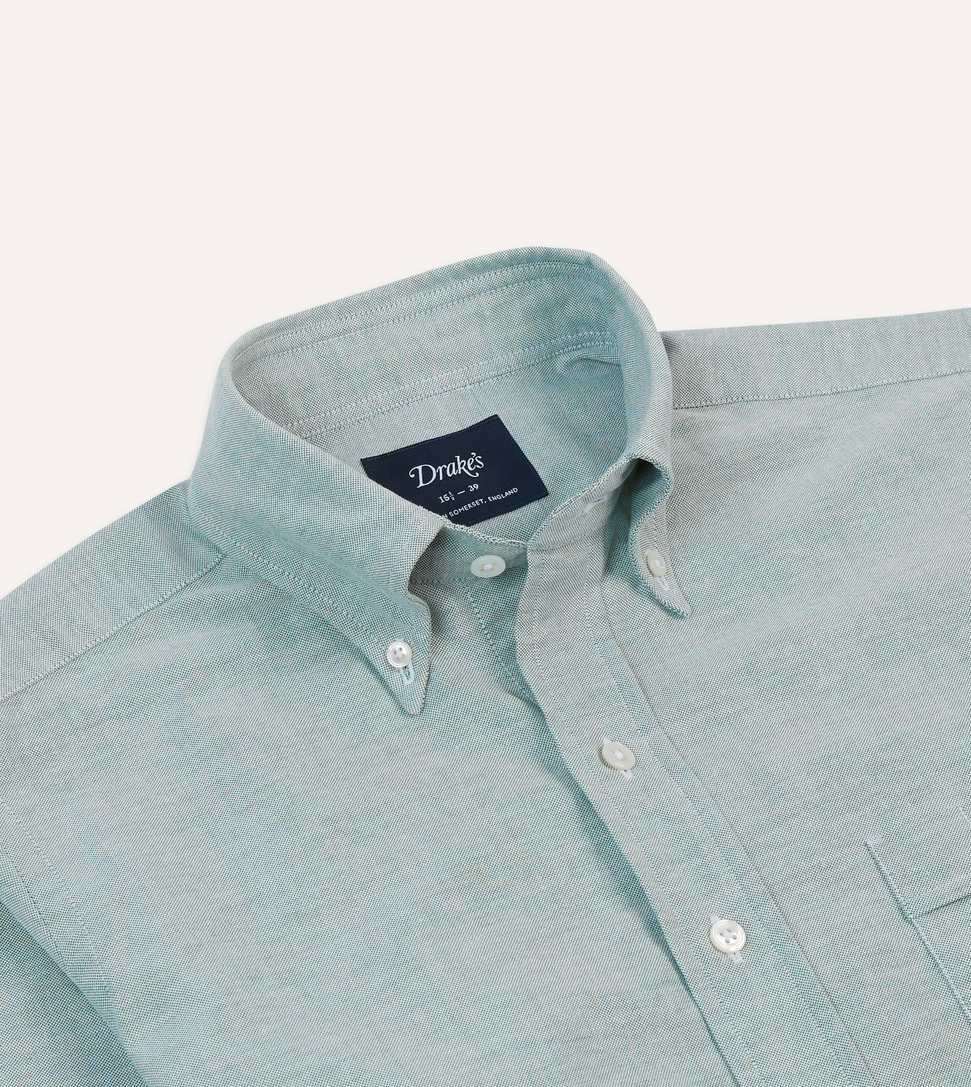 Green Cotton Oxford Cloth Button-Down Shirt Scoop neck