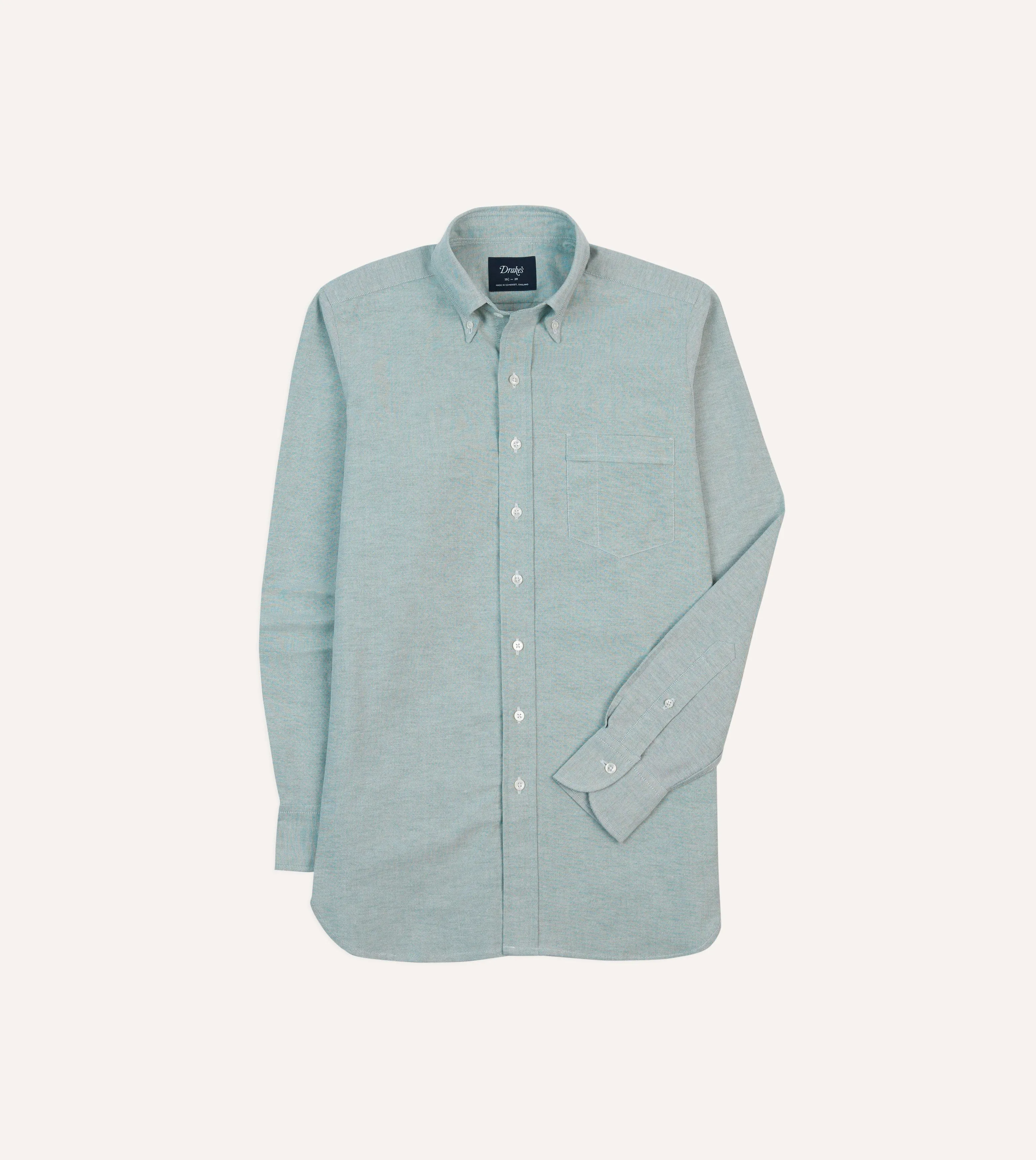 Embroidered Details Timeless Comfort Wear Green Cotton Oxford Cloth Button-Down Shirt