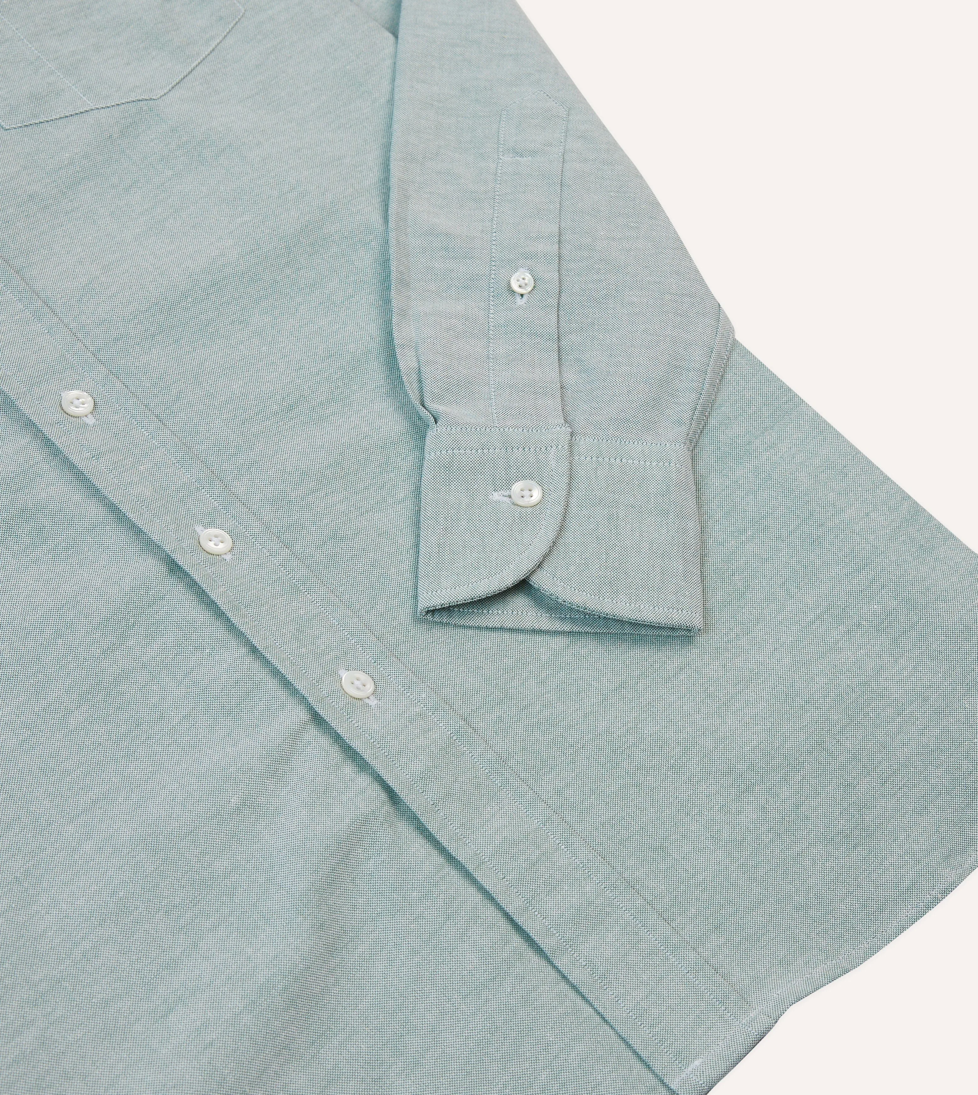 Soft Touch Fabric Green Cotton Oxford Cloth Button-Down Shirt