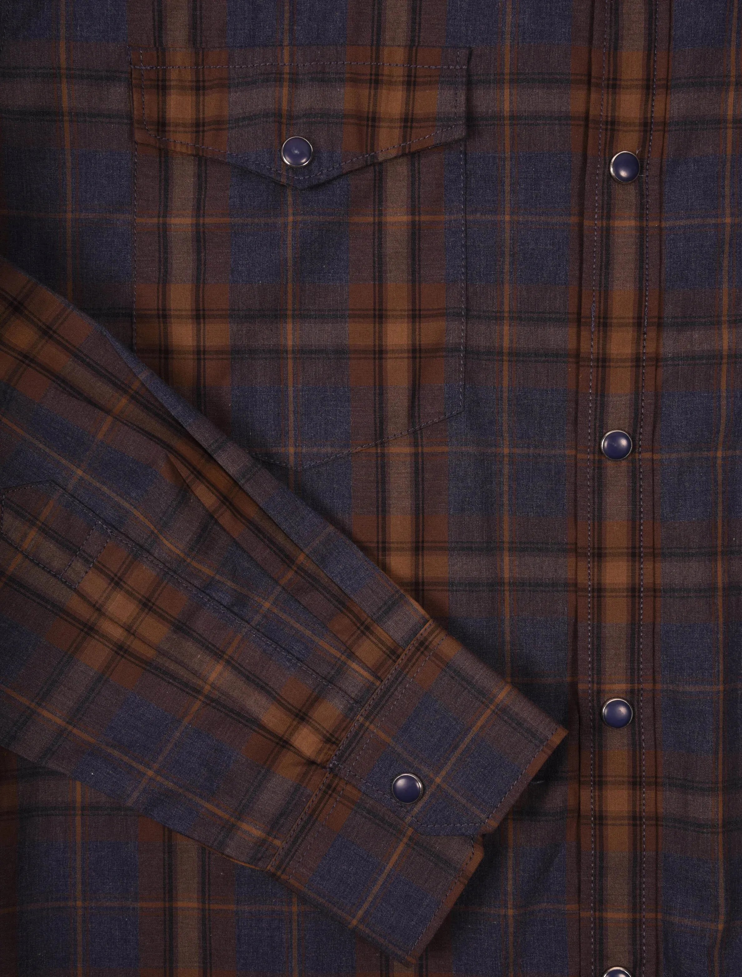 Trendy Vibe Flynt Western Men's Amistad Western Pearl Snap Shirt in Dark Blue Plaid