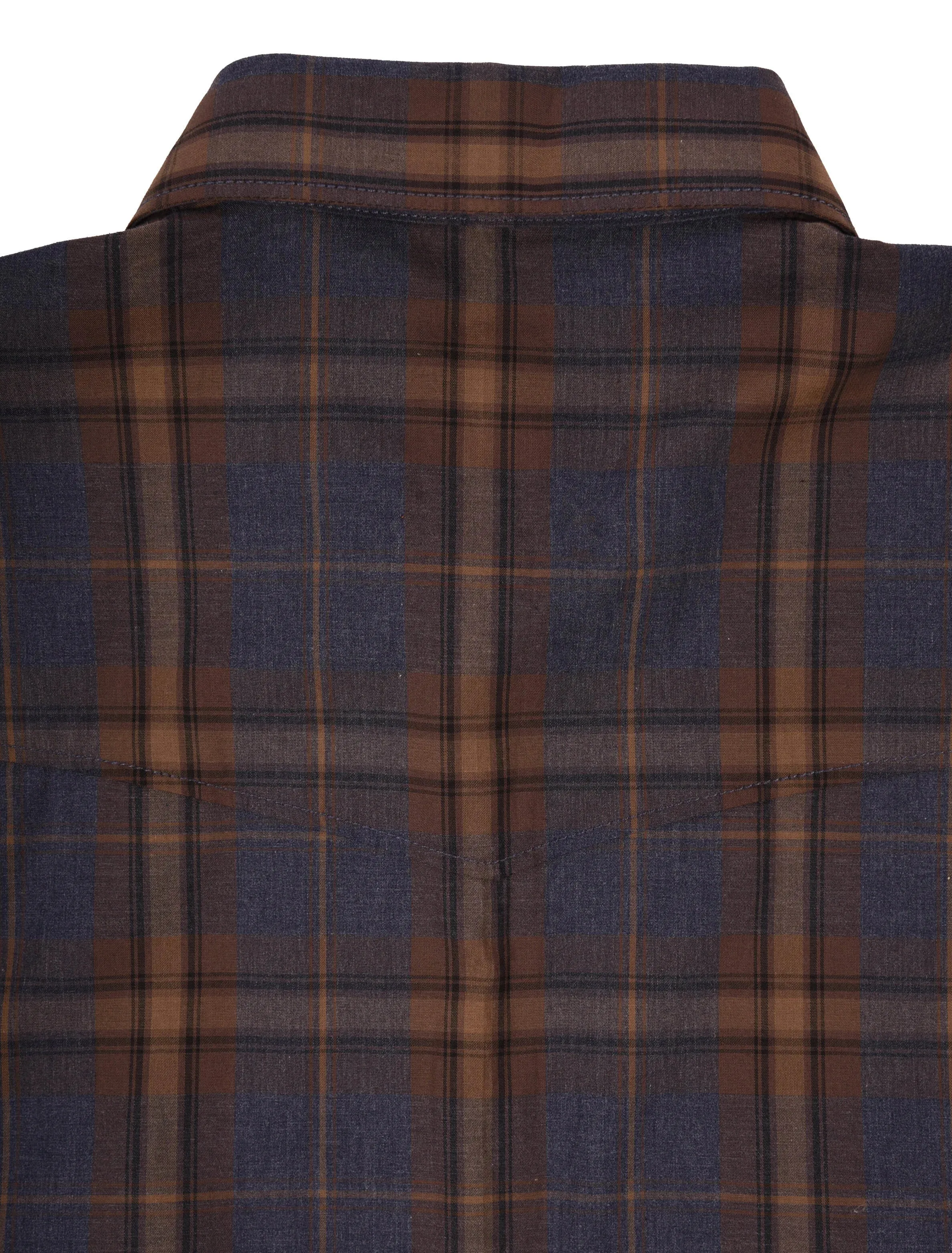 Flynt Western Men's Amistad Western Pearl Snap Shirt in Dark Blue Plaid Modern Smart