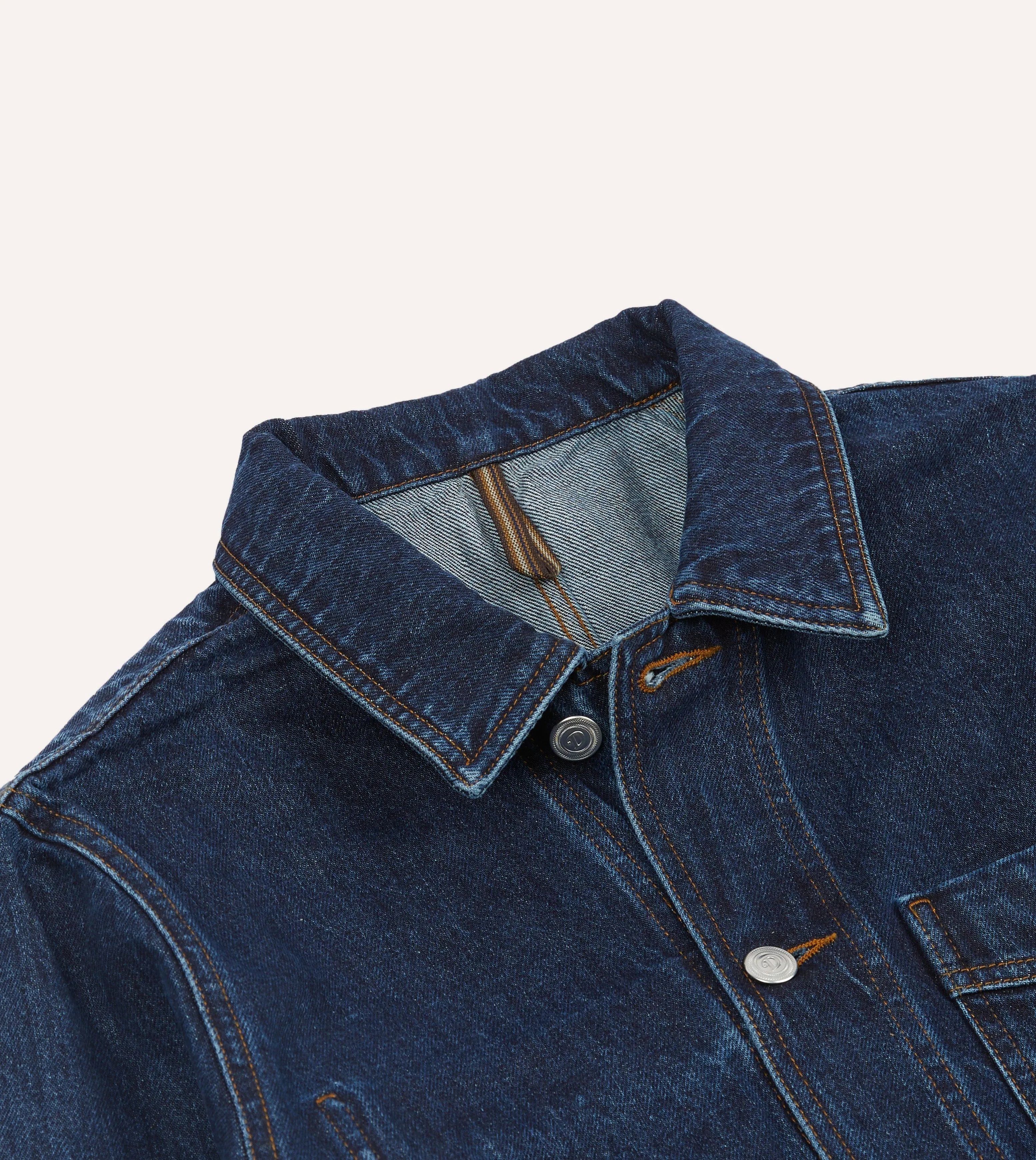 Stone Wash Denim Work Jacket Hidden Zipper