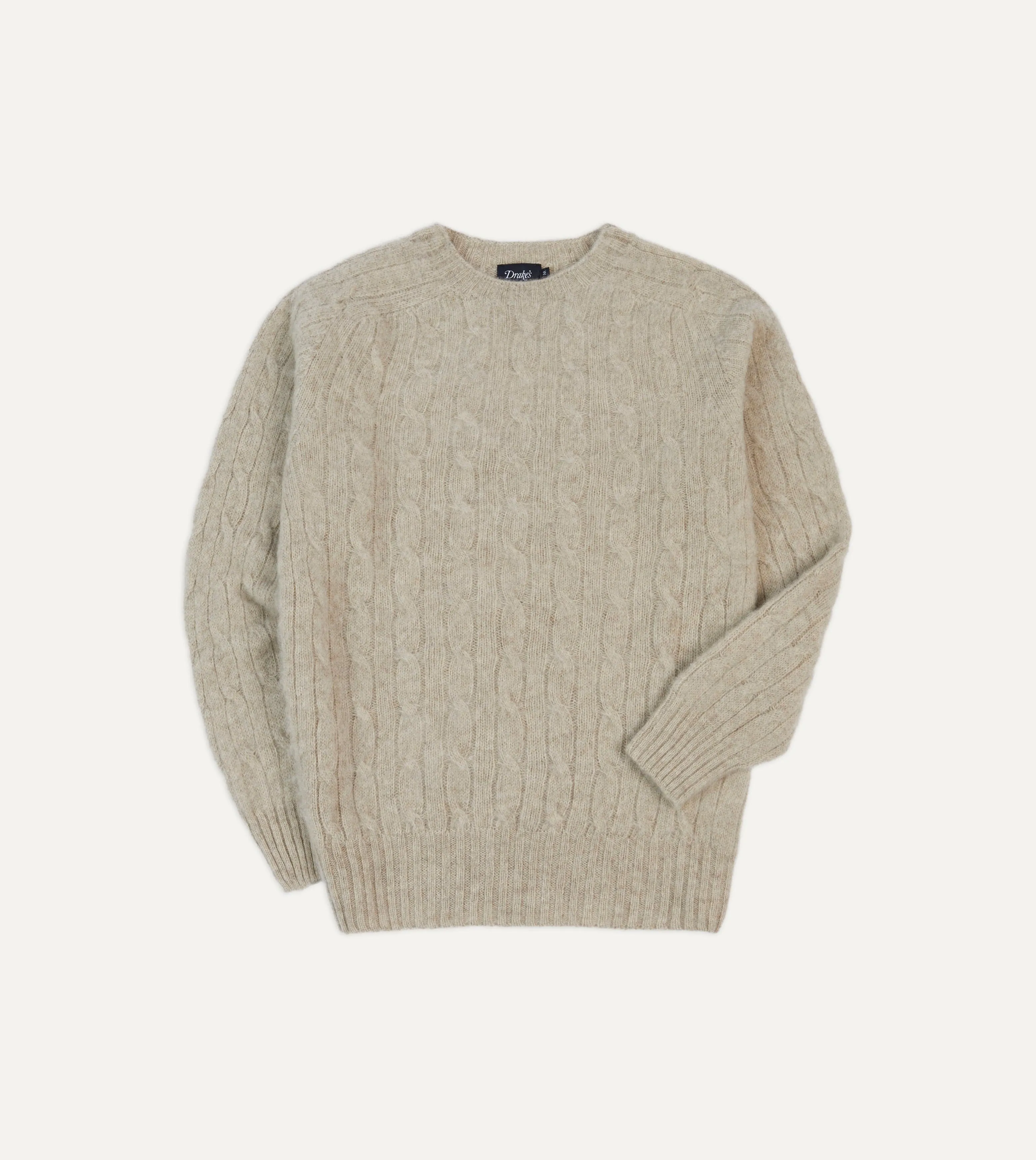 MicrofiberBlend Texture Putty Brushed Cable Knit Shetland Crew Neck Jumper