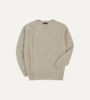 MicrofiberBlend Texture Putty Brushed Cable Knit Shetland Crew Neck Jumper
