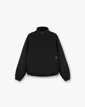 Quarter Zip Jacket - Black DoubleLayered Collar Simple Modern Piece