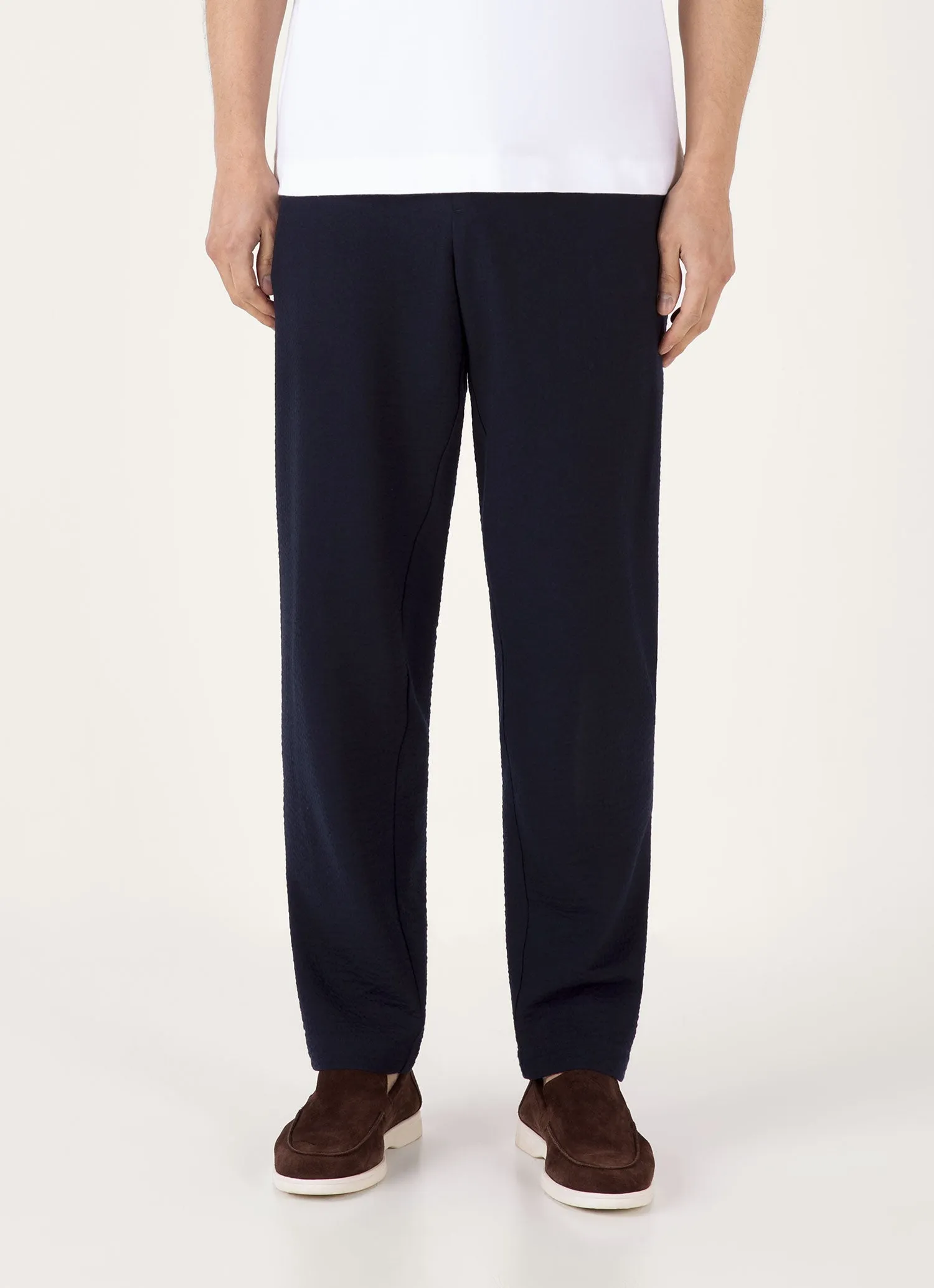 Men's Seersucker Wool Trouser in Navy Minimal Fit