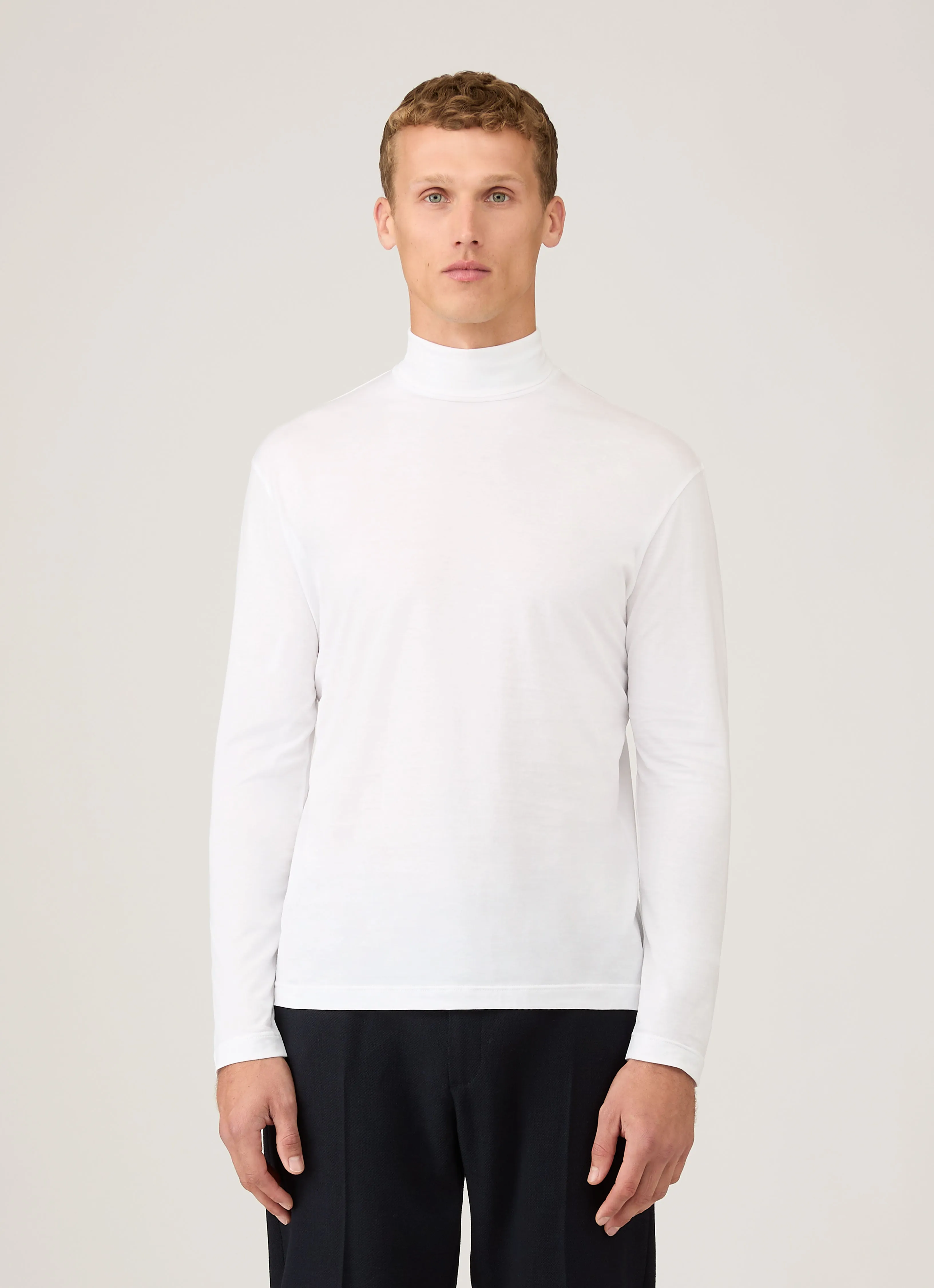 Men's Roll Neck Heavyweight T-shirt in White Minimal Look
