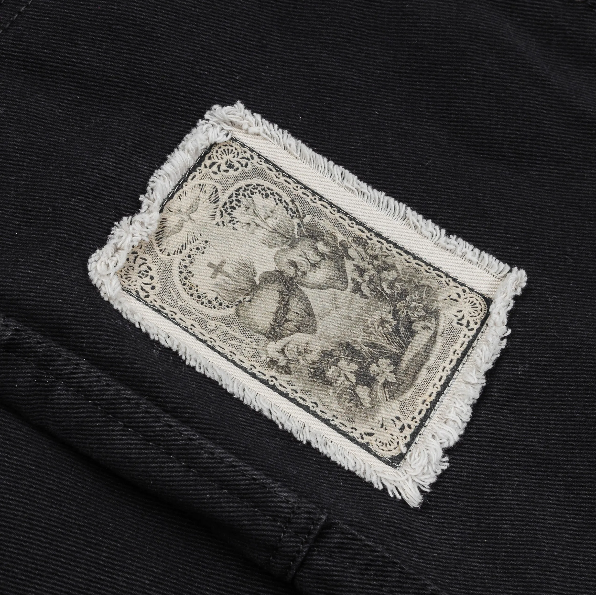 Soft Lines Crosses Patched Denim Mens Pants (Black/White)