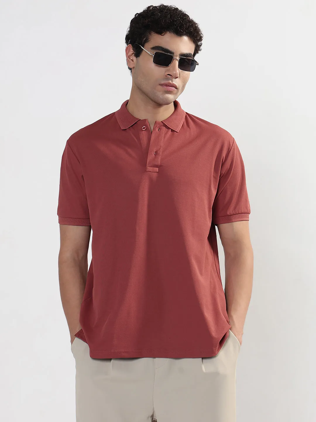 Bio Glow Warm Outerwear Men's Peach Polo Collar Regular Fit T-Shirt