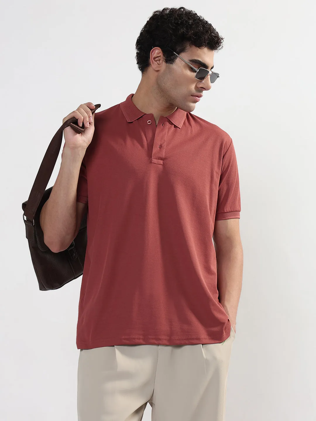 Carry Ease Men's Peach Polo Collar Regular Fit T-Shirt