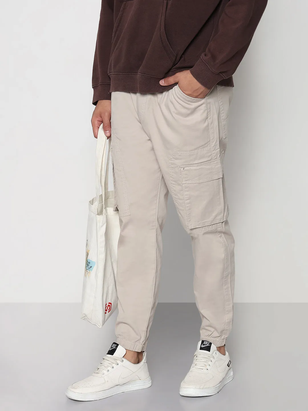 Men's Beige Straight Fit Joggers Recycled Polyester NonIrritatingSeams